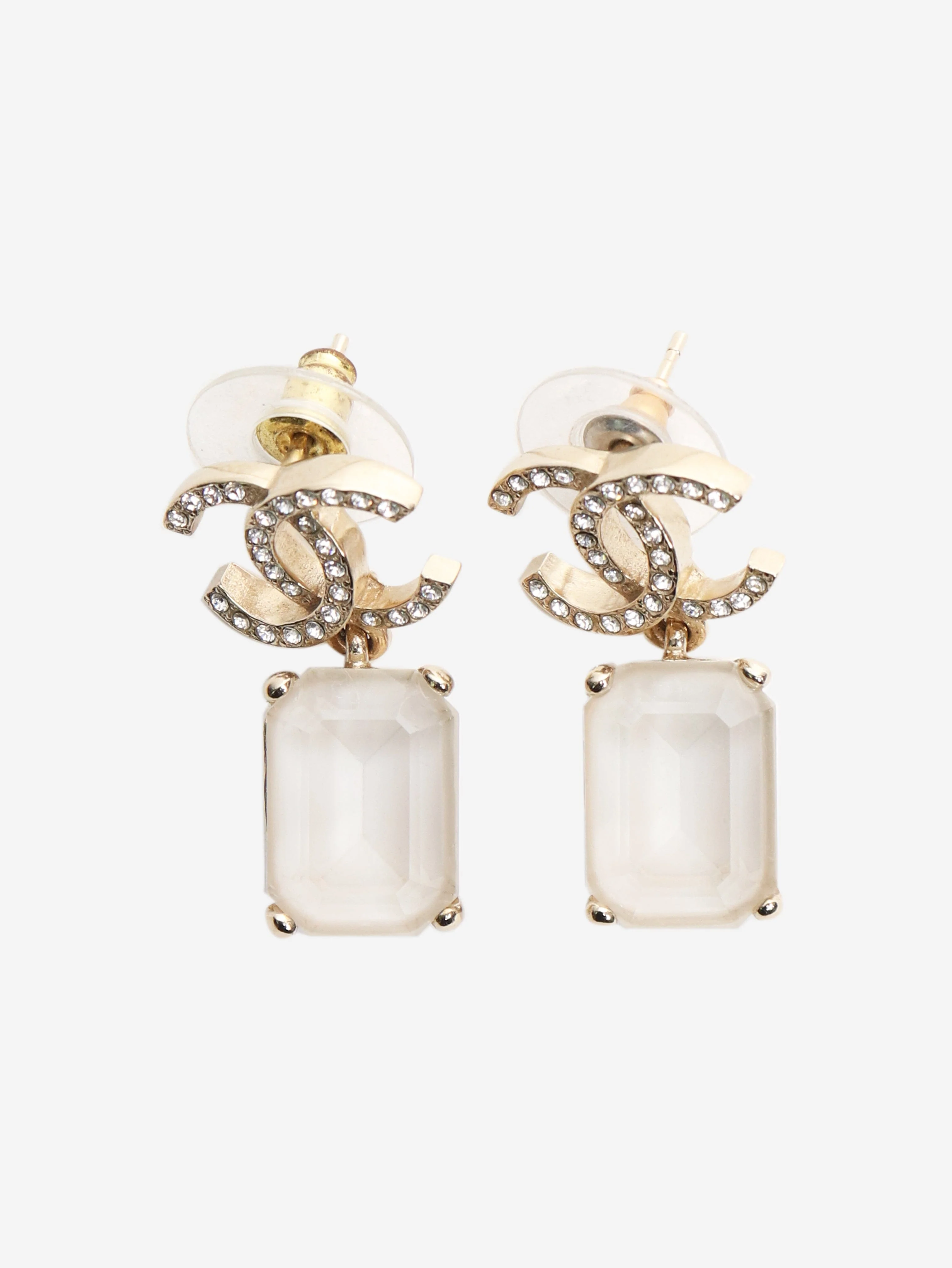Gold CC gemstone drop earrings