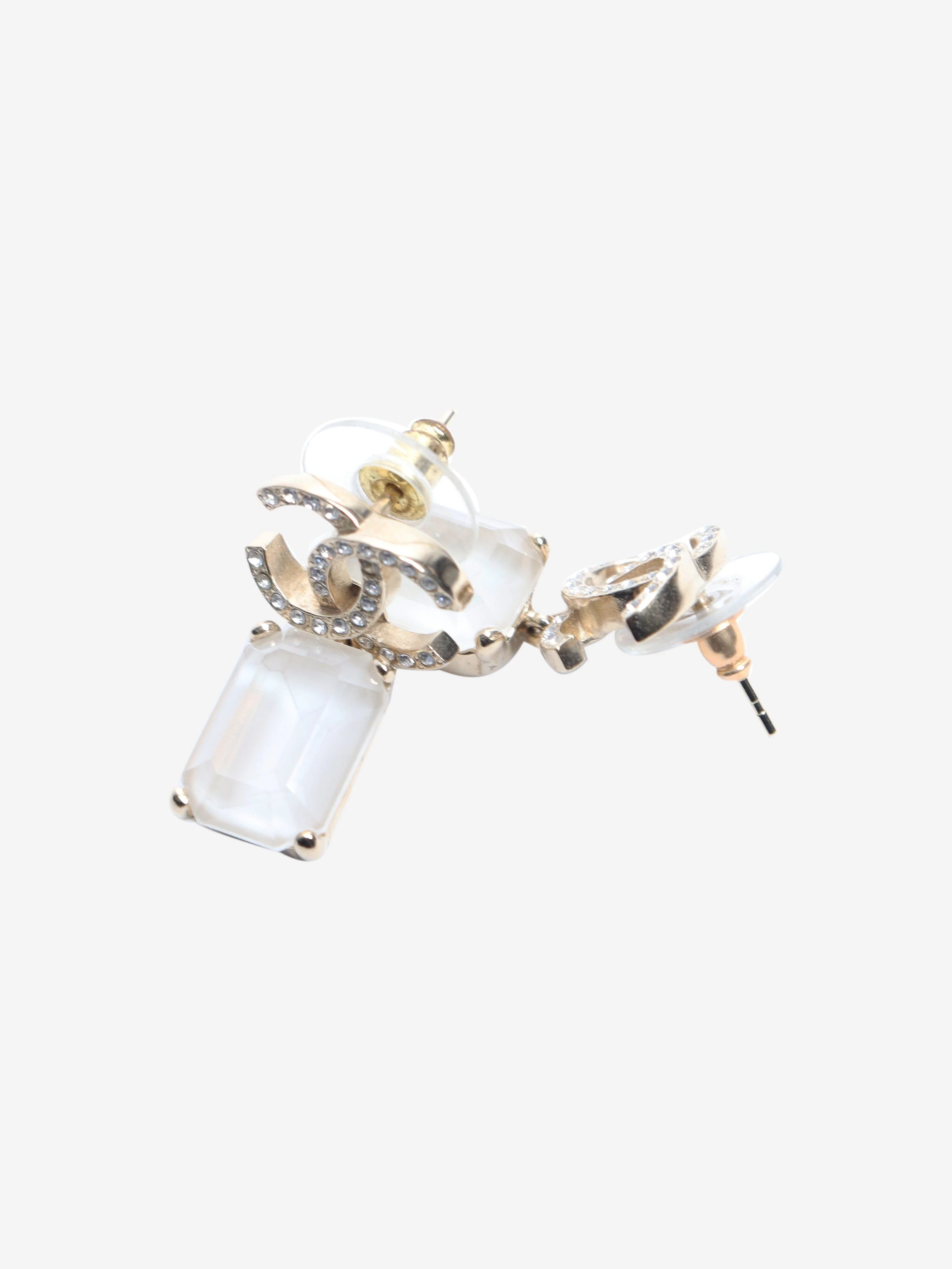 Gold CC gemstone drop earrings - Image 3