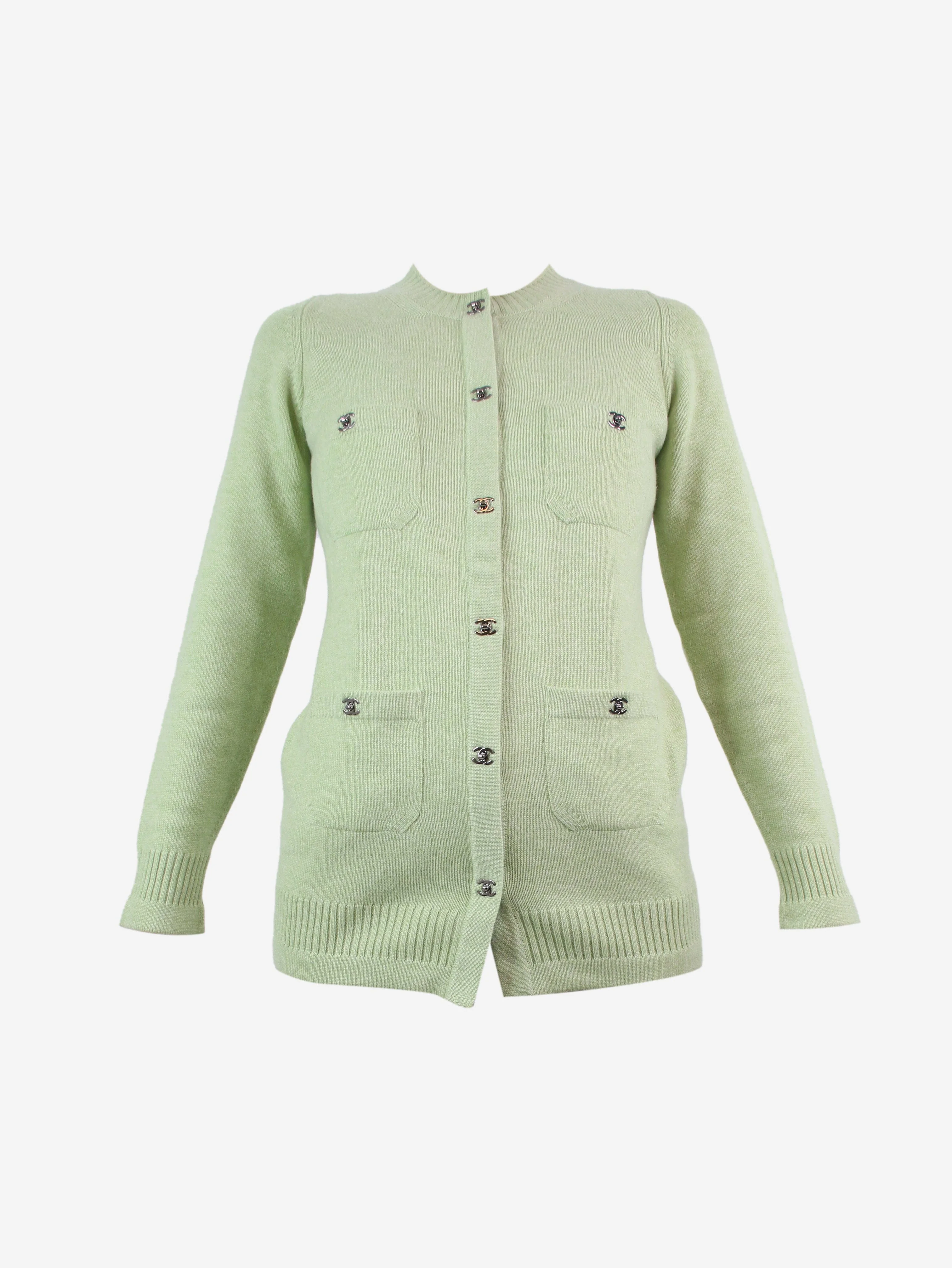 Green brand logo cashmere cardigan - size UK 10 - Image 4