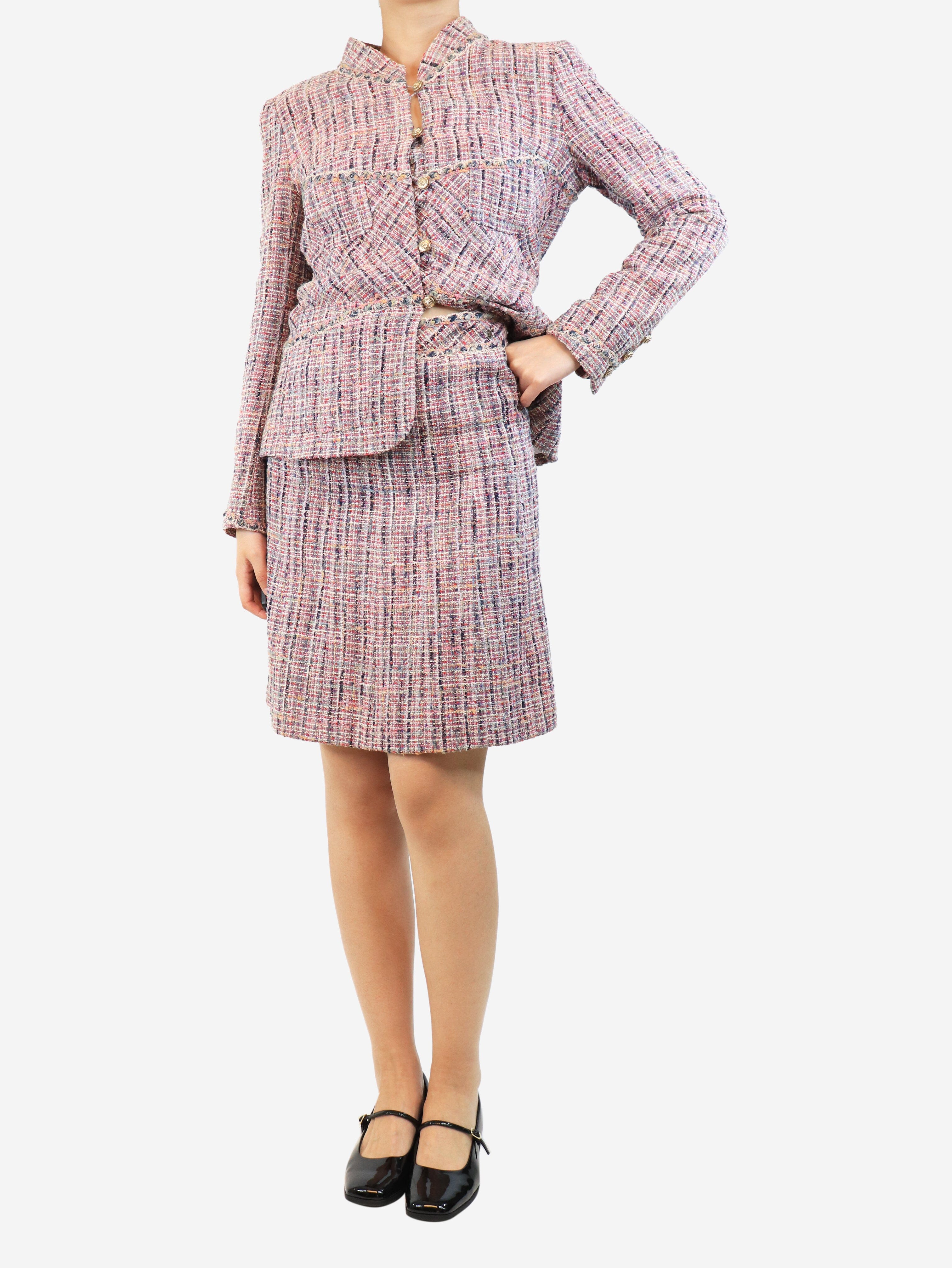 Pink vintage tweed boucle jacket and skirt set - size UK 8 - Image 4