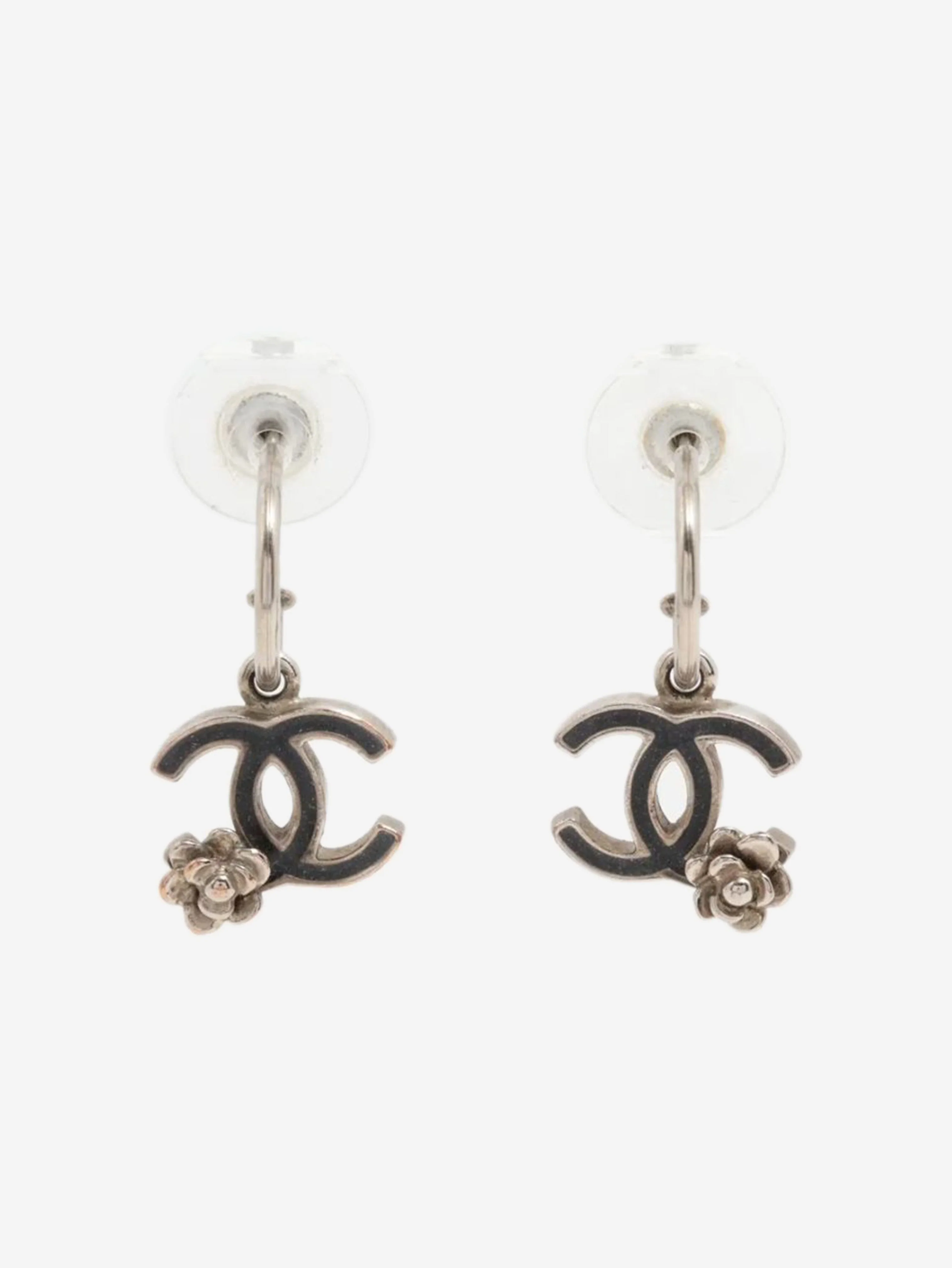 Silver and black Coco Mark Camelia 08C earrings
