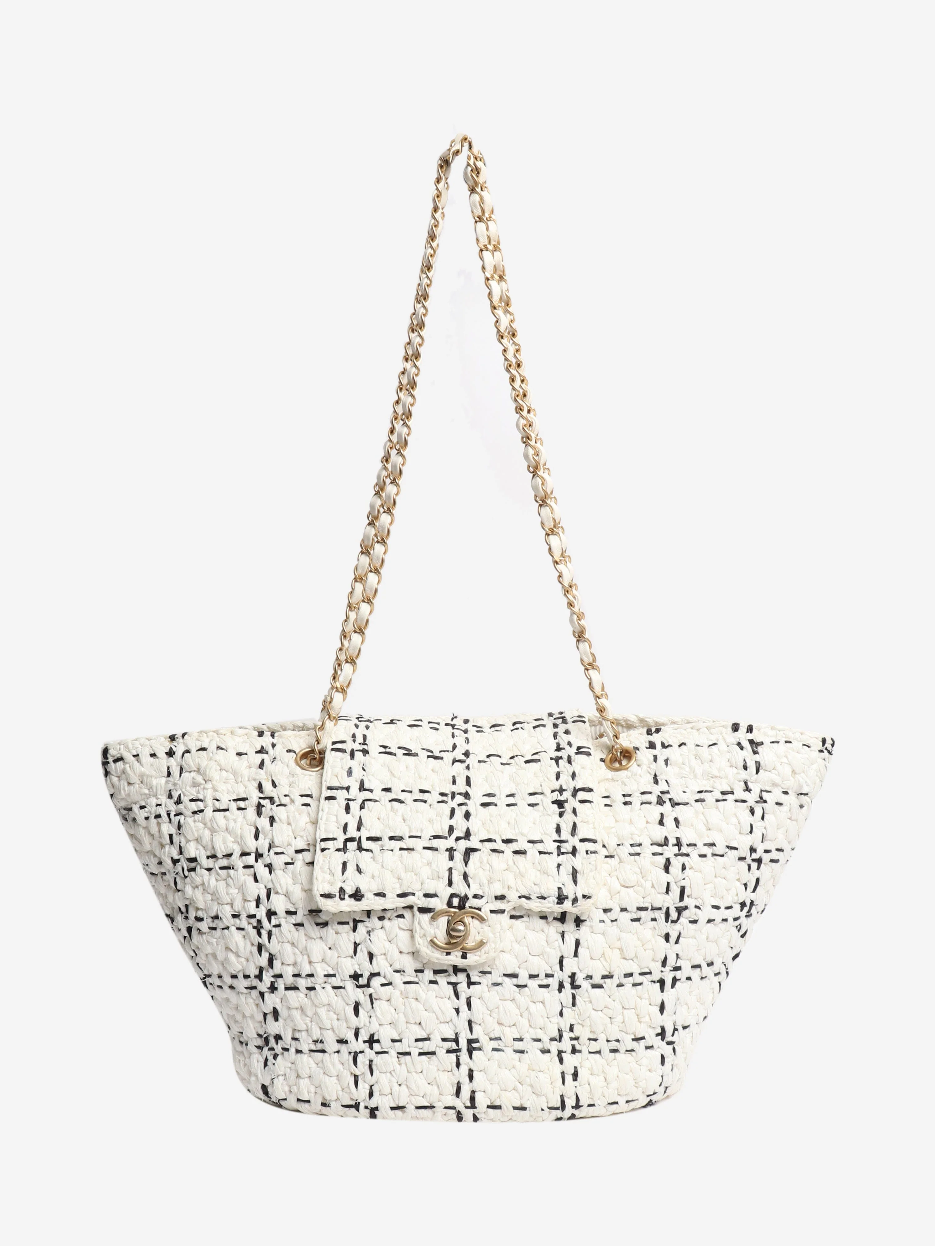 White and black 2023 raffia Shopper tote bag