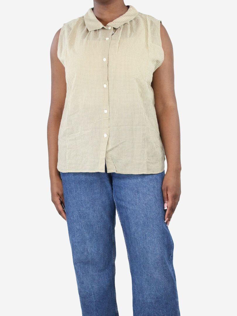 Green sleeveless check cotton shirt - size M