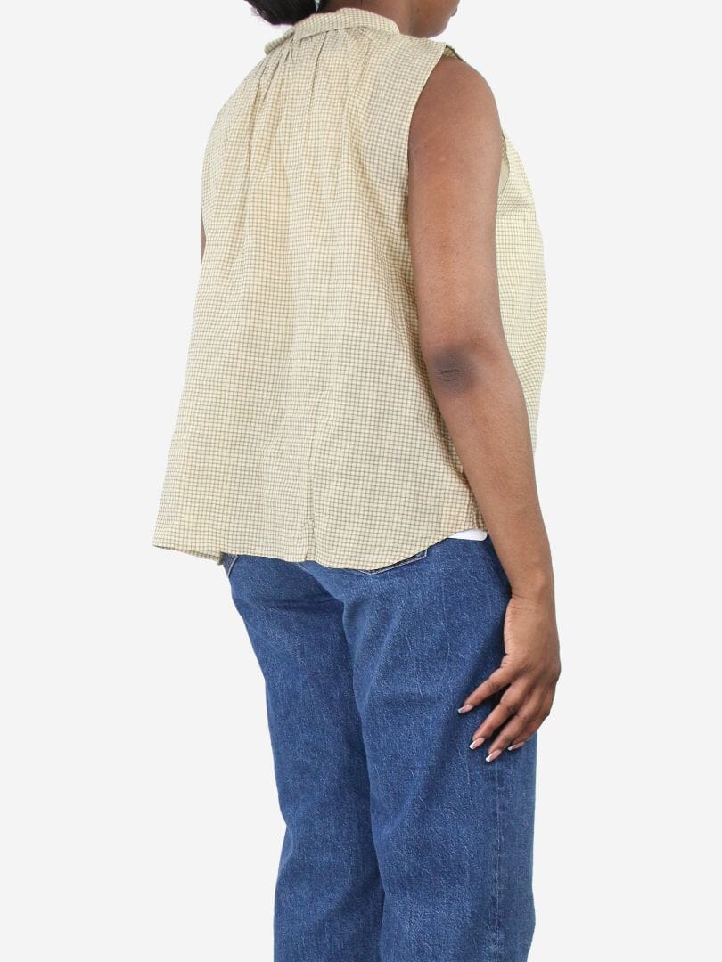 Green sleeveless check cotton shirt - size M - Image 2