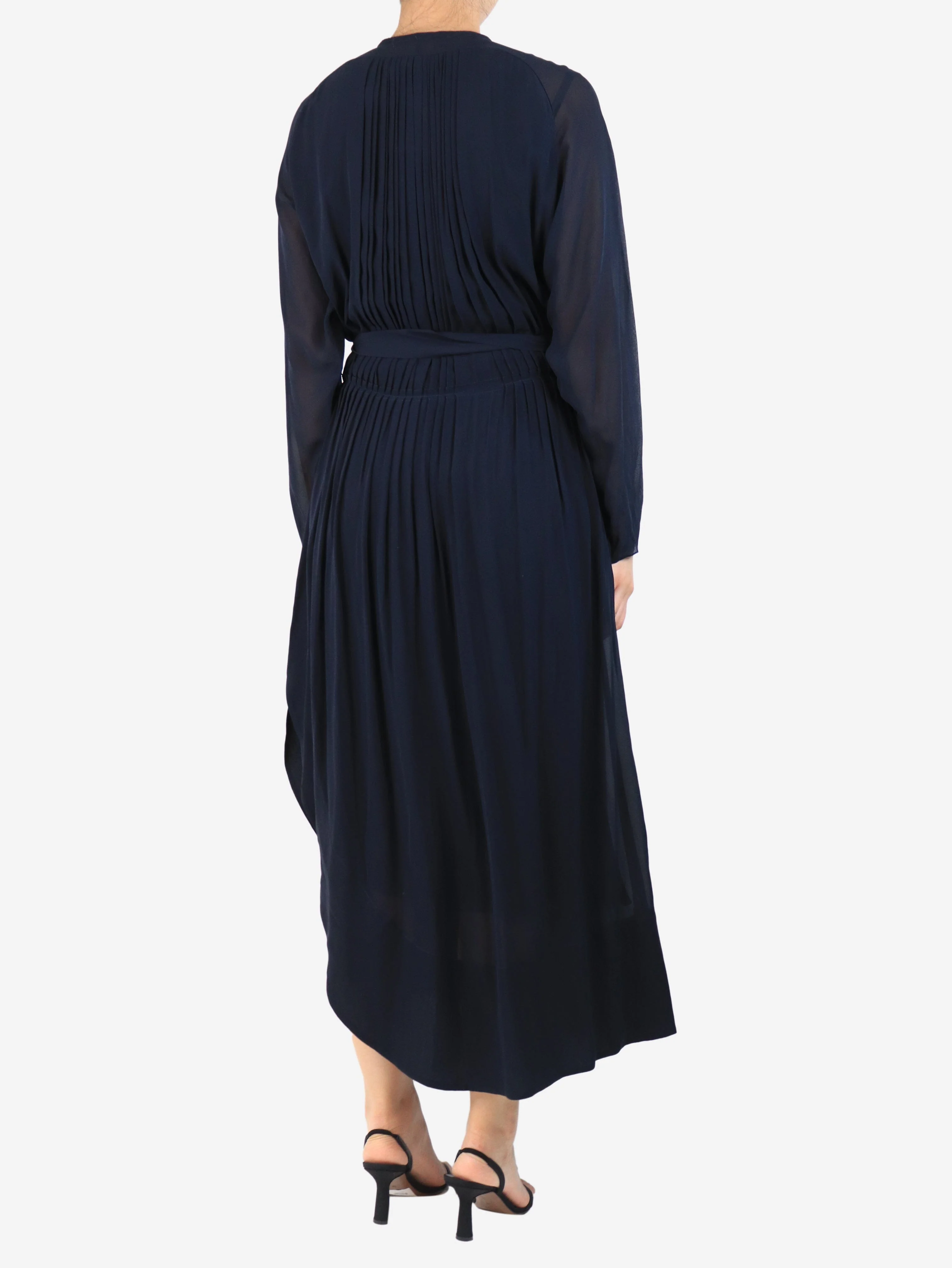 Anthracite blue pleated chiffon maxi dress - size UK 8 - Image 2