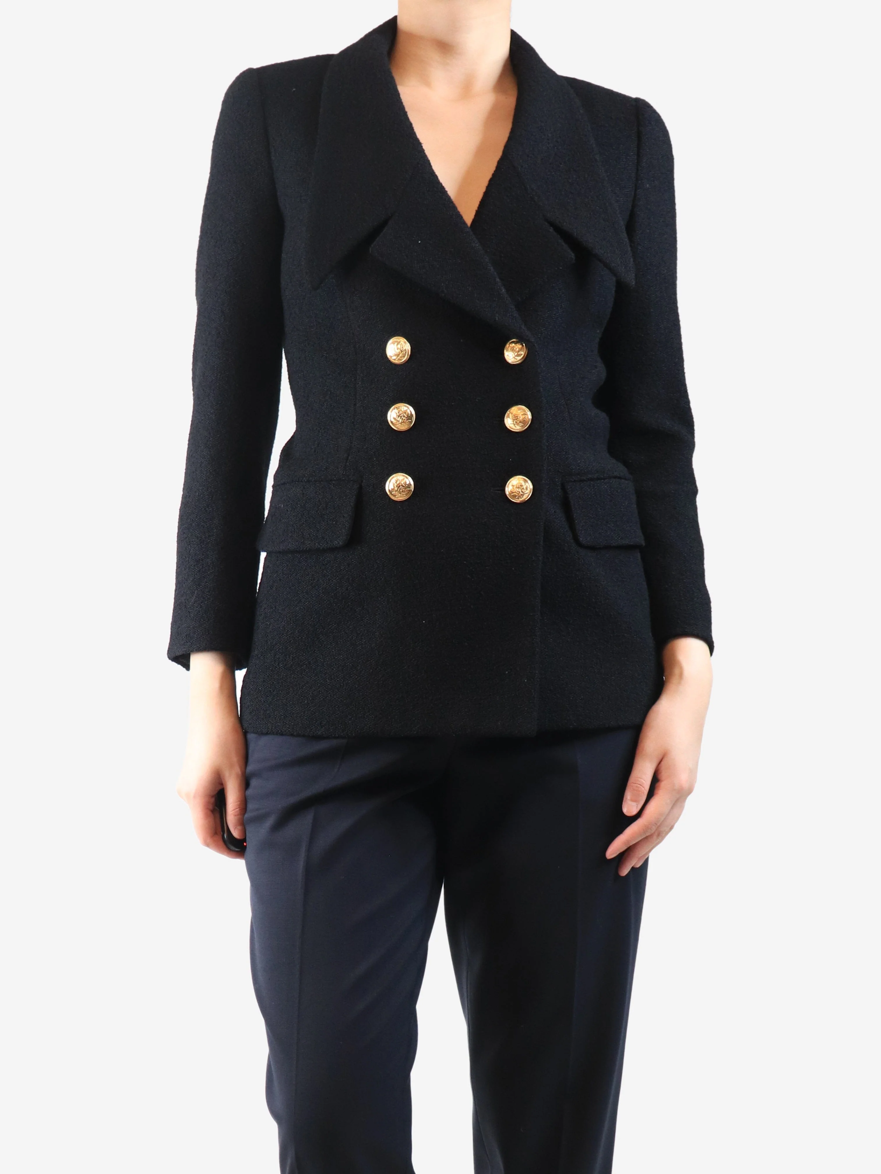 Black double-breasted cardigan jacket - size UK 8