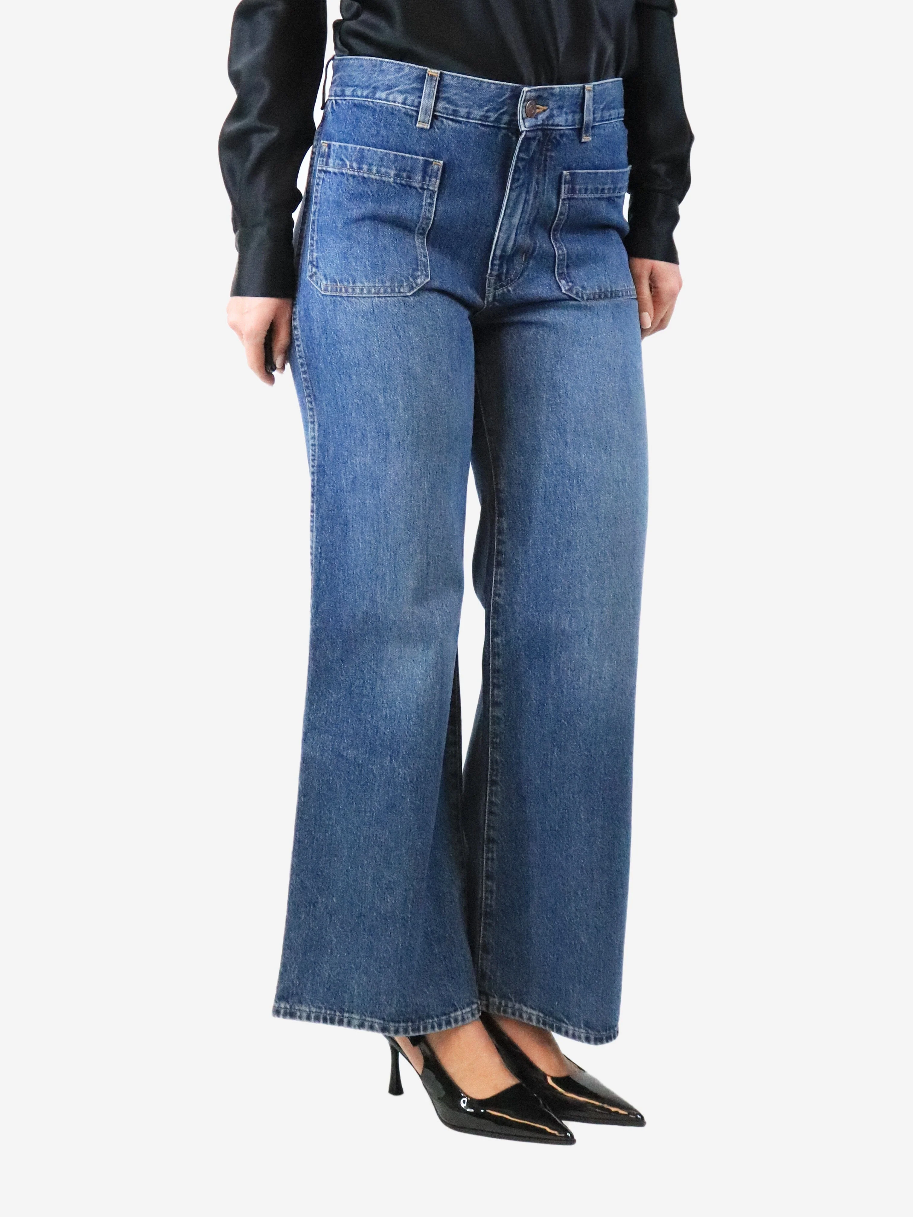 Blue wide-leg pocket jeans - size UK 12