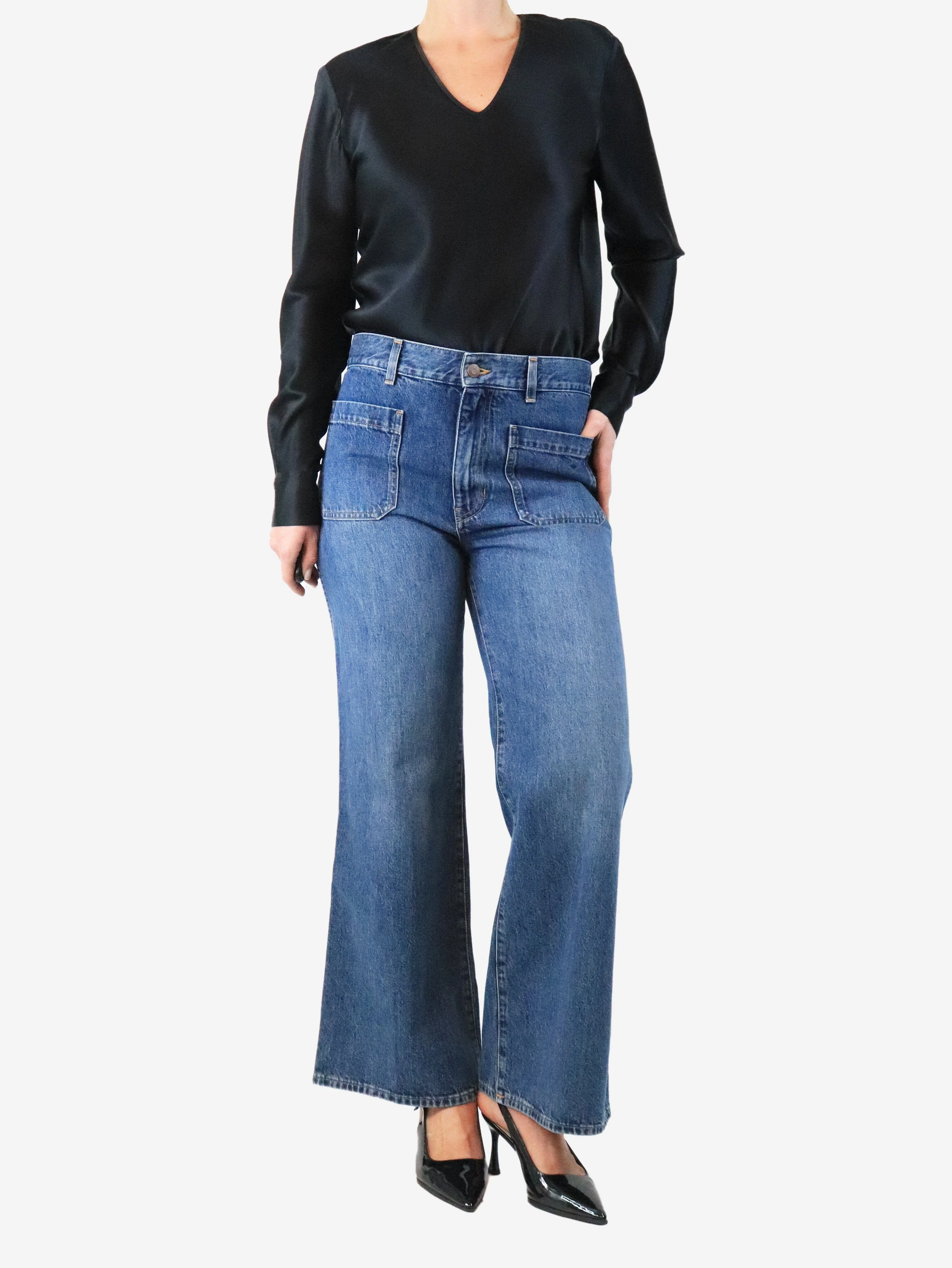 Blue wide-leg pocket jeans - size UK 12 - Image 2