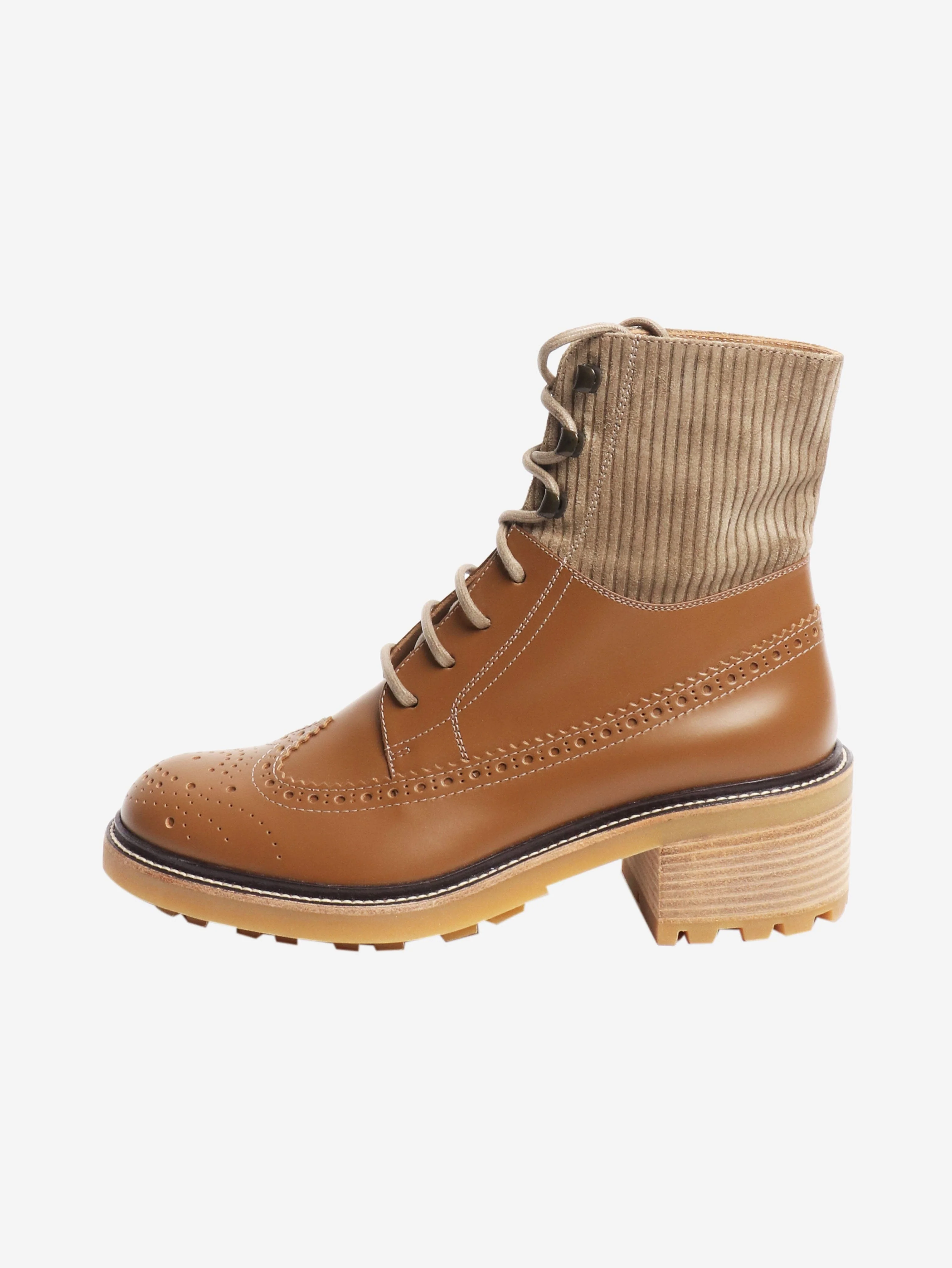 Brown brogued detail ankle boots - size EU 37 (UK 4)