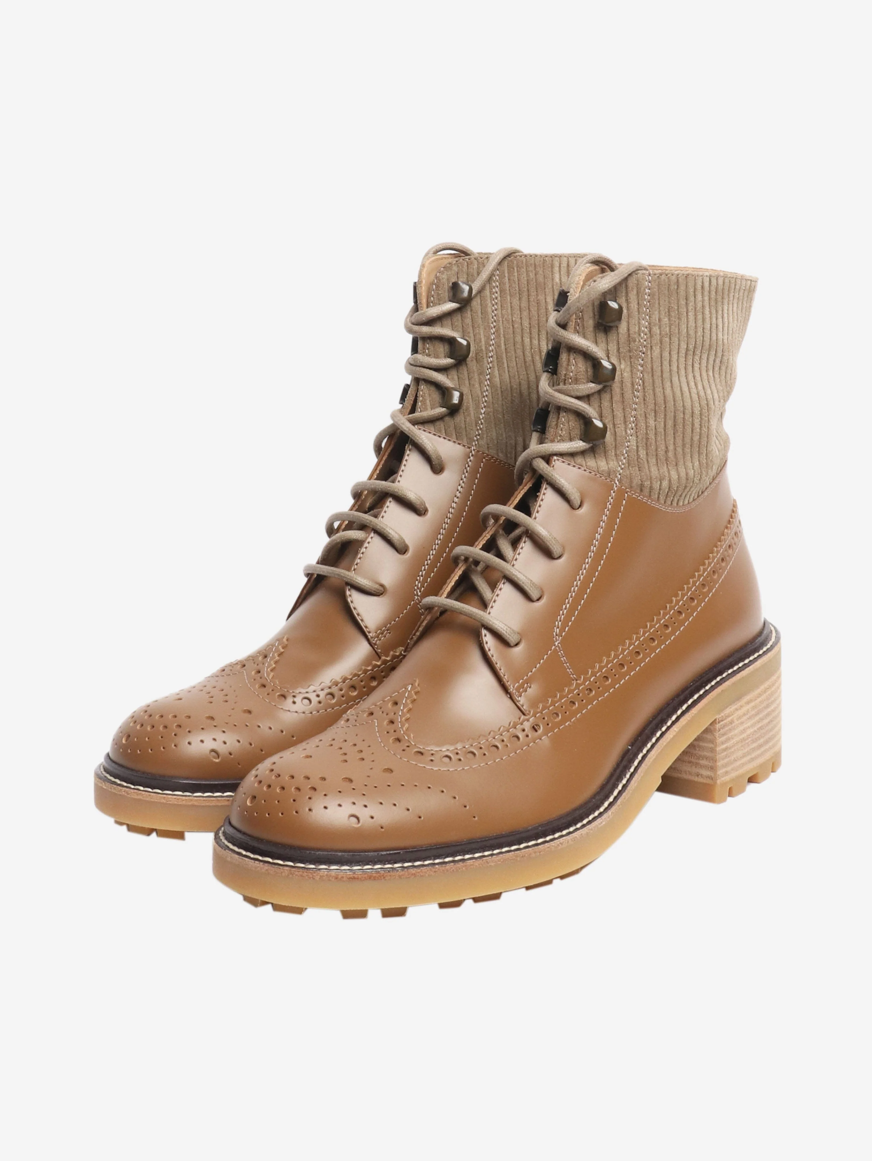 Brown brogued detail ankle boots - size EU 37 (UK 4) - Image 2