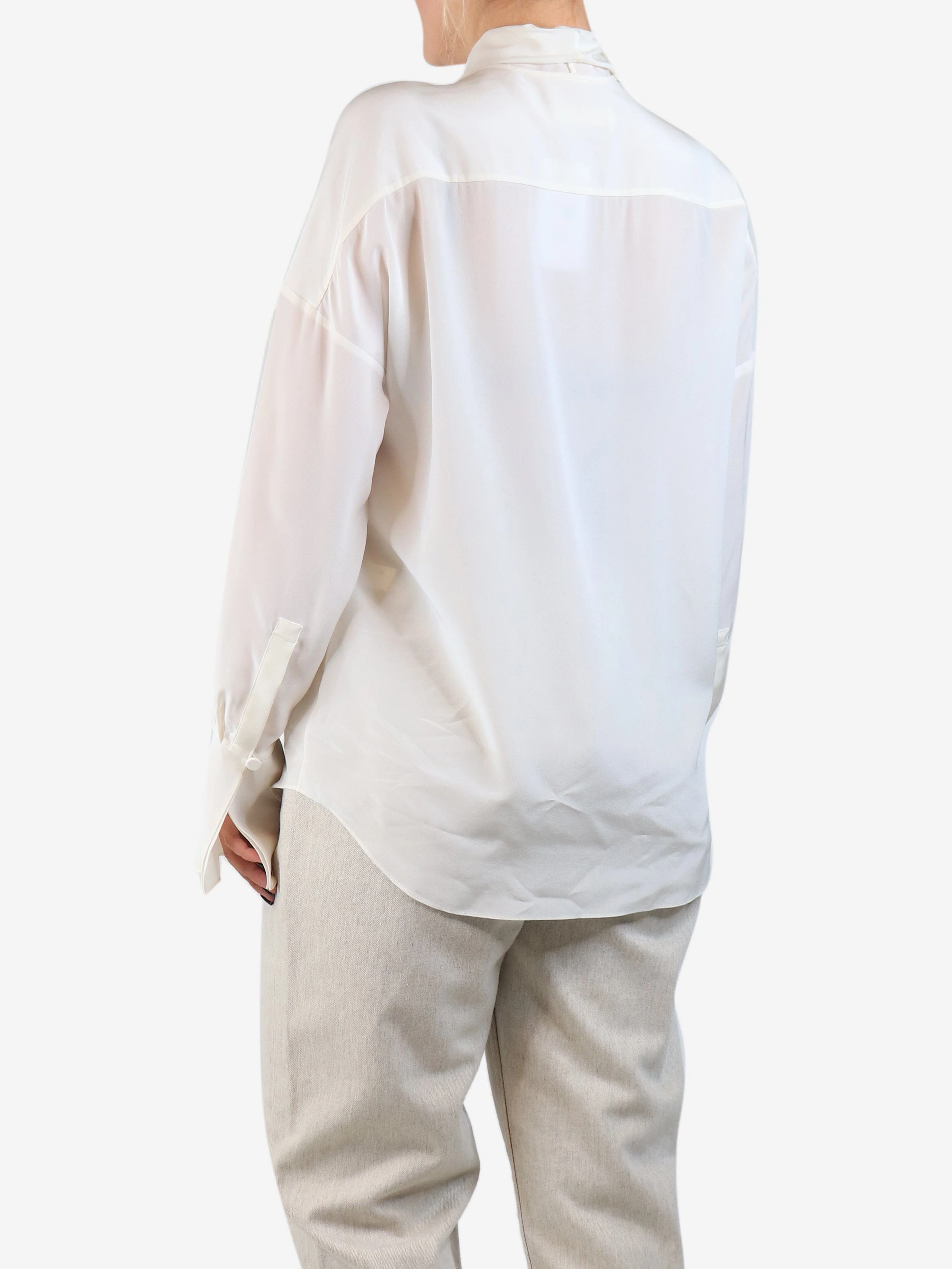 Cream silk neck-tie blouse - size UK 8 - Image 2