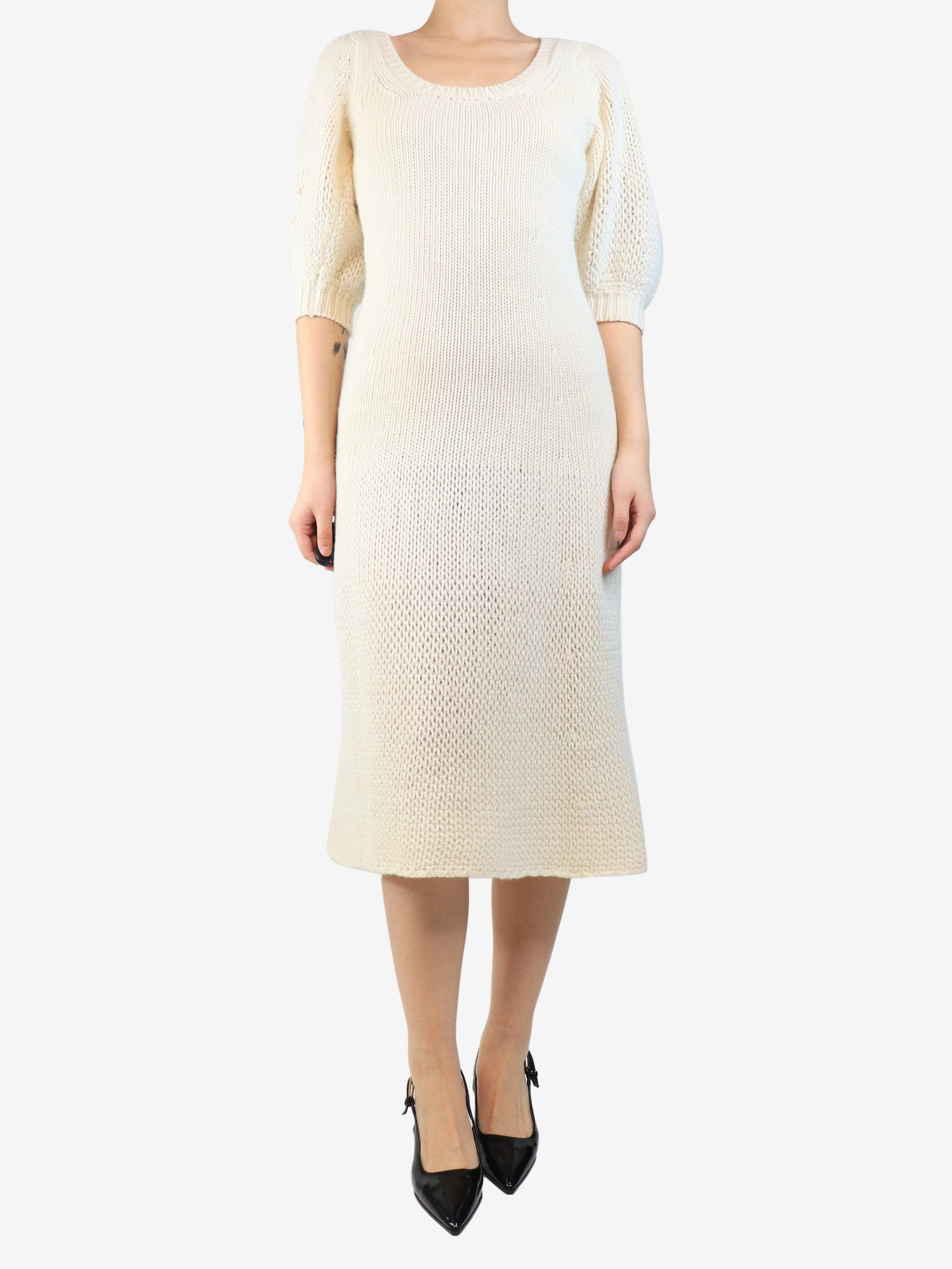 Cream wool midi dress - size S
