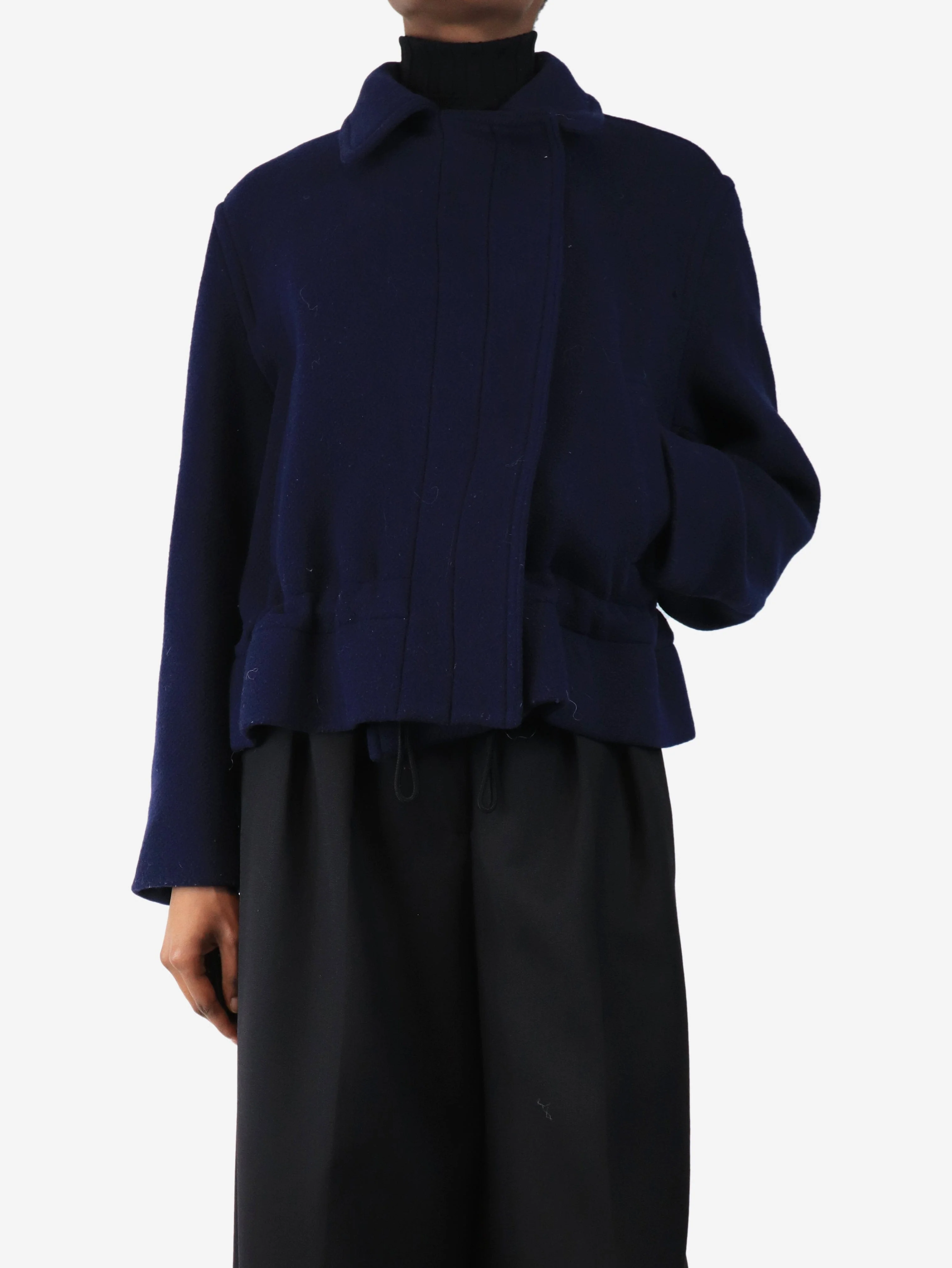 Dark blue cropped wool jacket - size UK 8 - Image 3