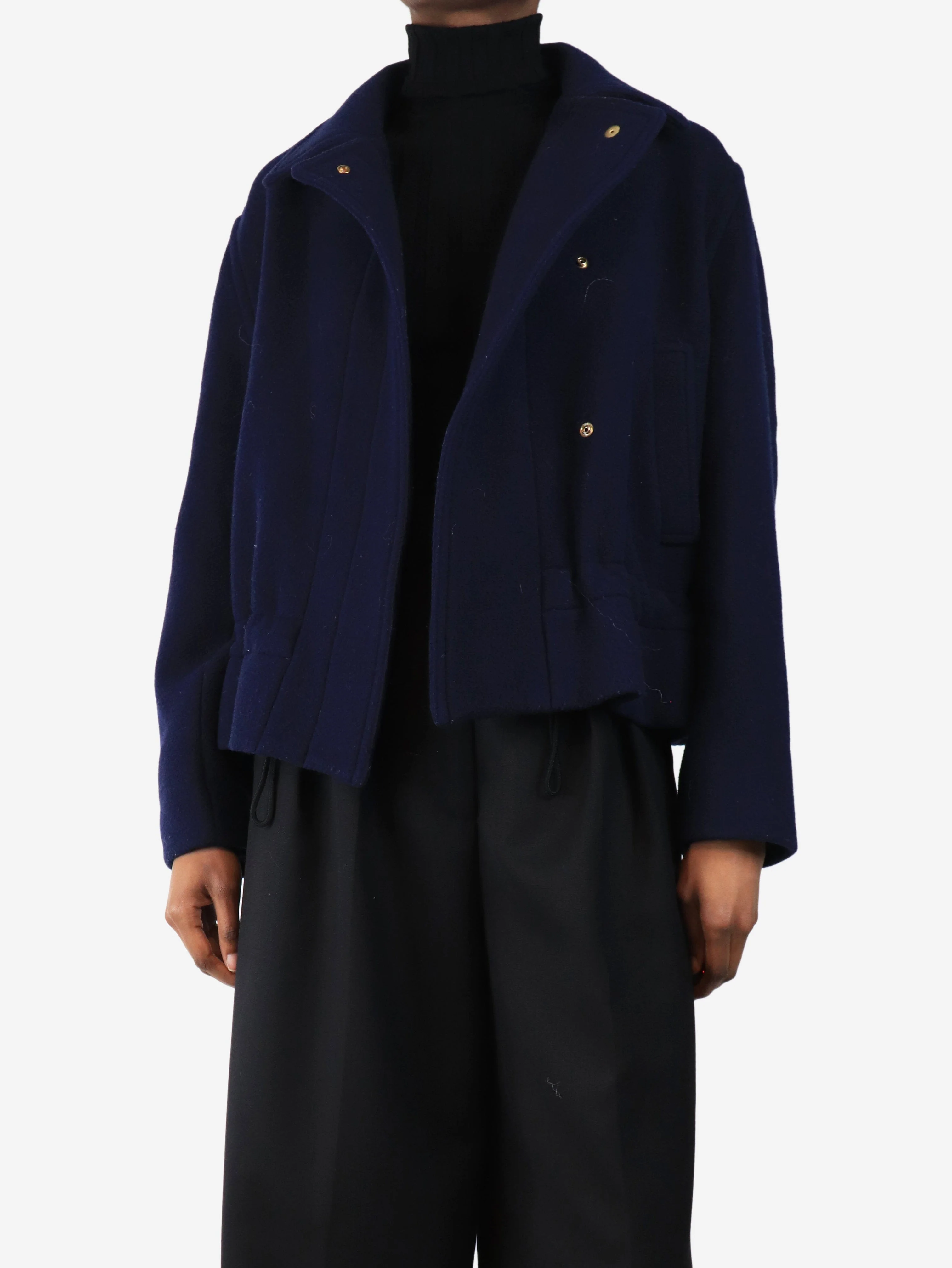 Dark blue cropped wool jacket - size UK 8 - Image 4