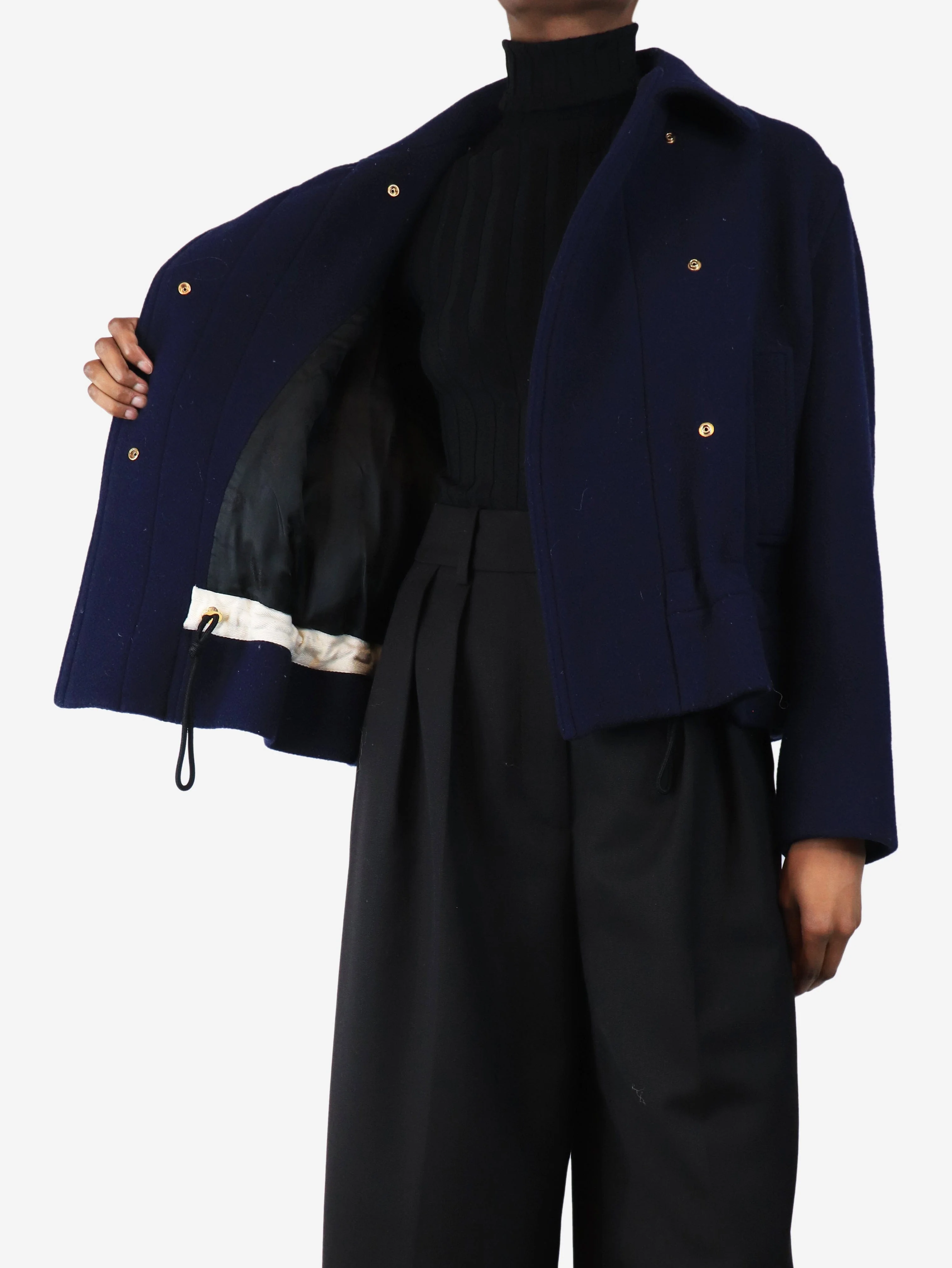 Dark blue cropped wool jacket - size UK 8 - Image 5