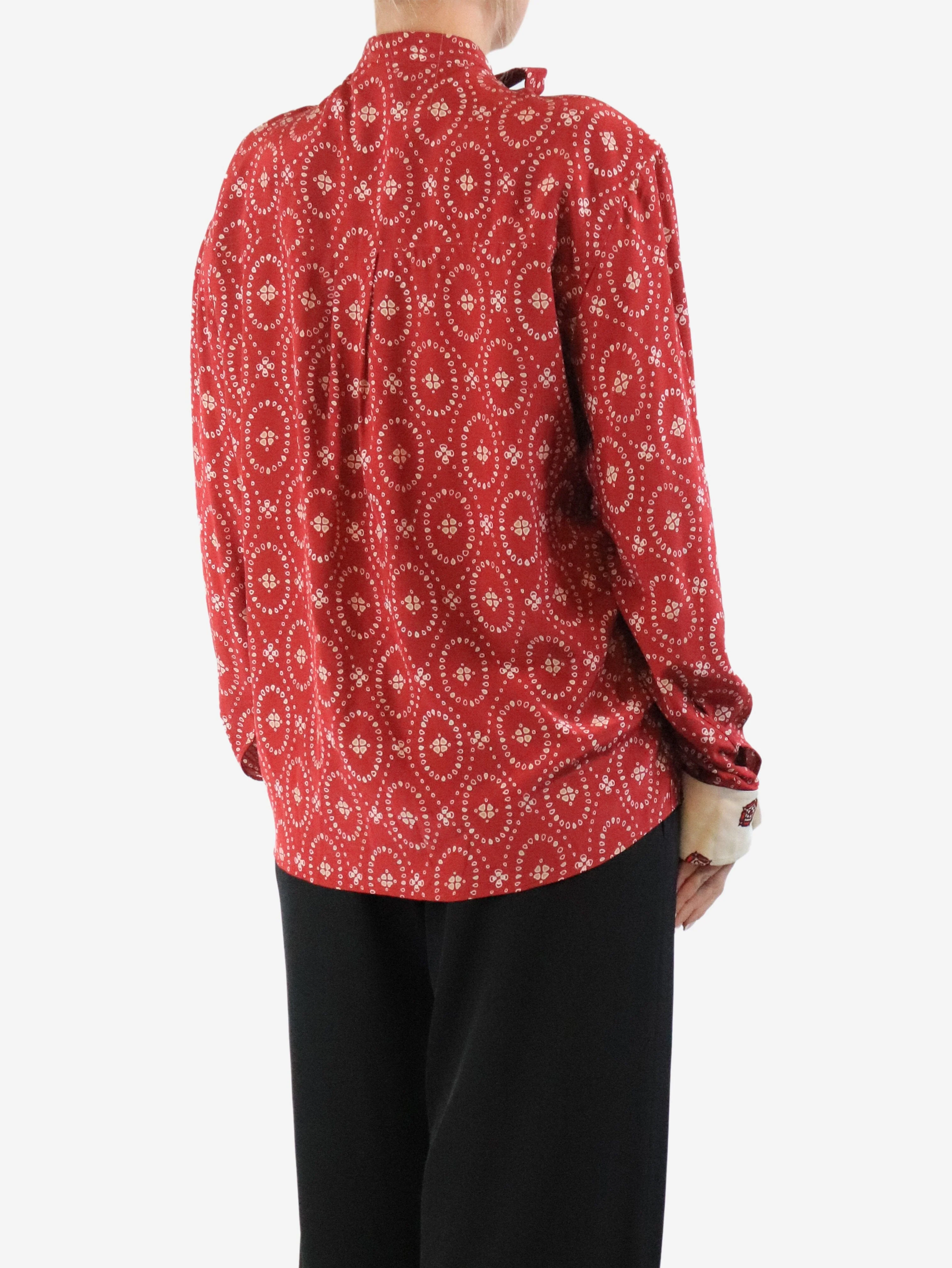 Red copper printed bow blouse - size UK 12 - Image 2
