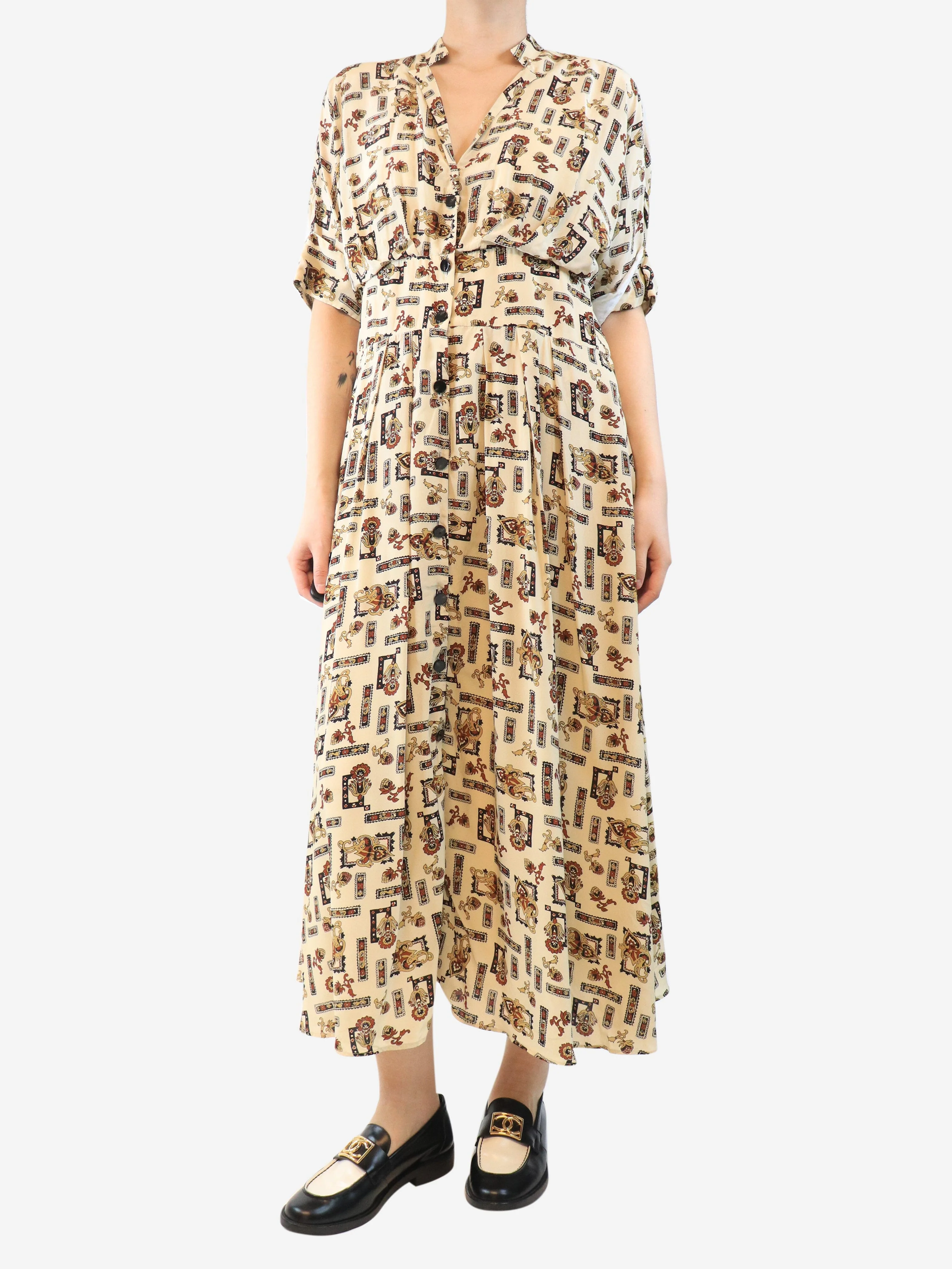 Cream printed midi dress - size UK 14 - Image 3