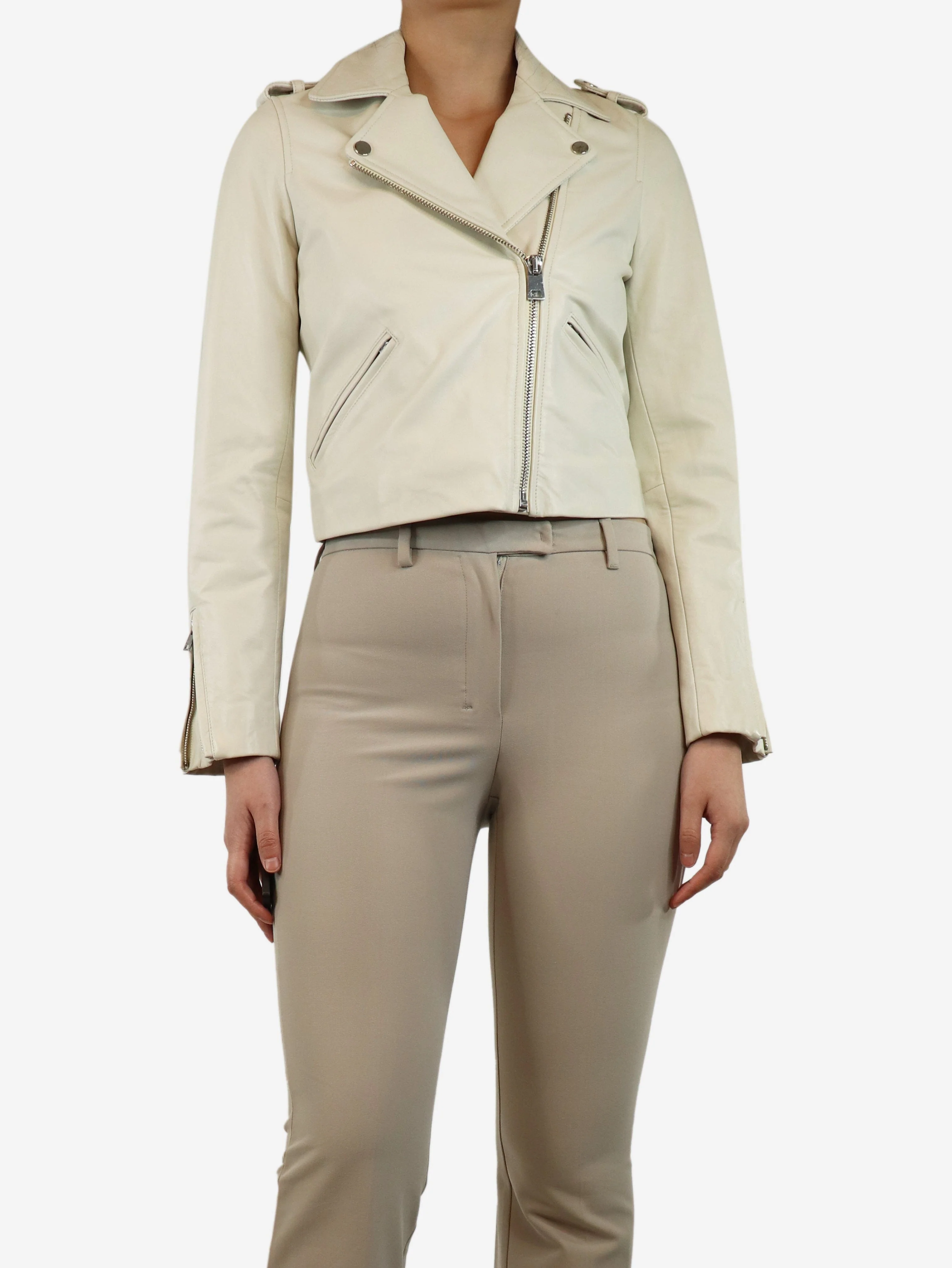 Ecru faux leather jacket - size UK 8 - Image 3