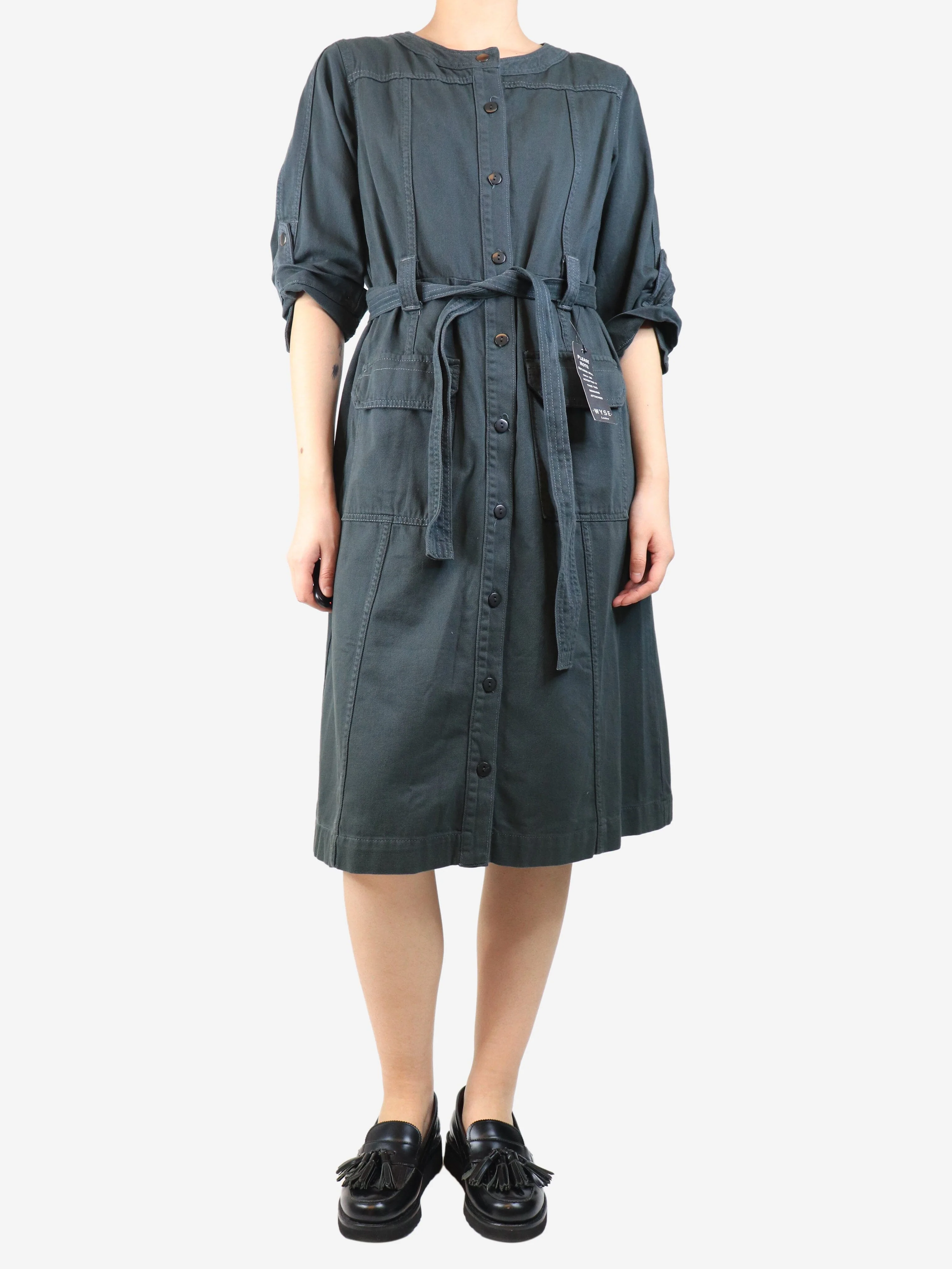 Clay Matilda multi stitch midi dress - size UK 14