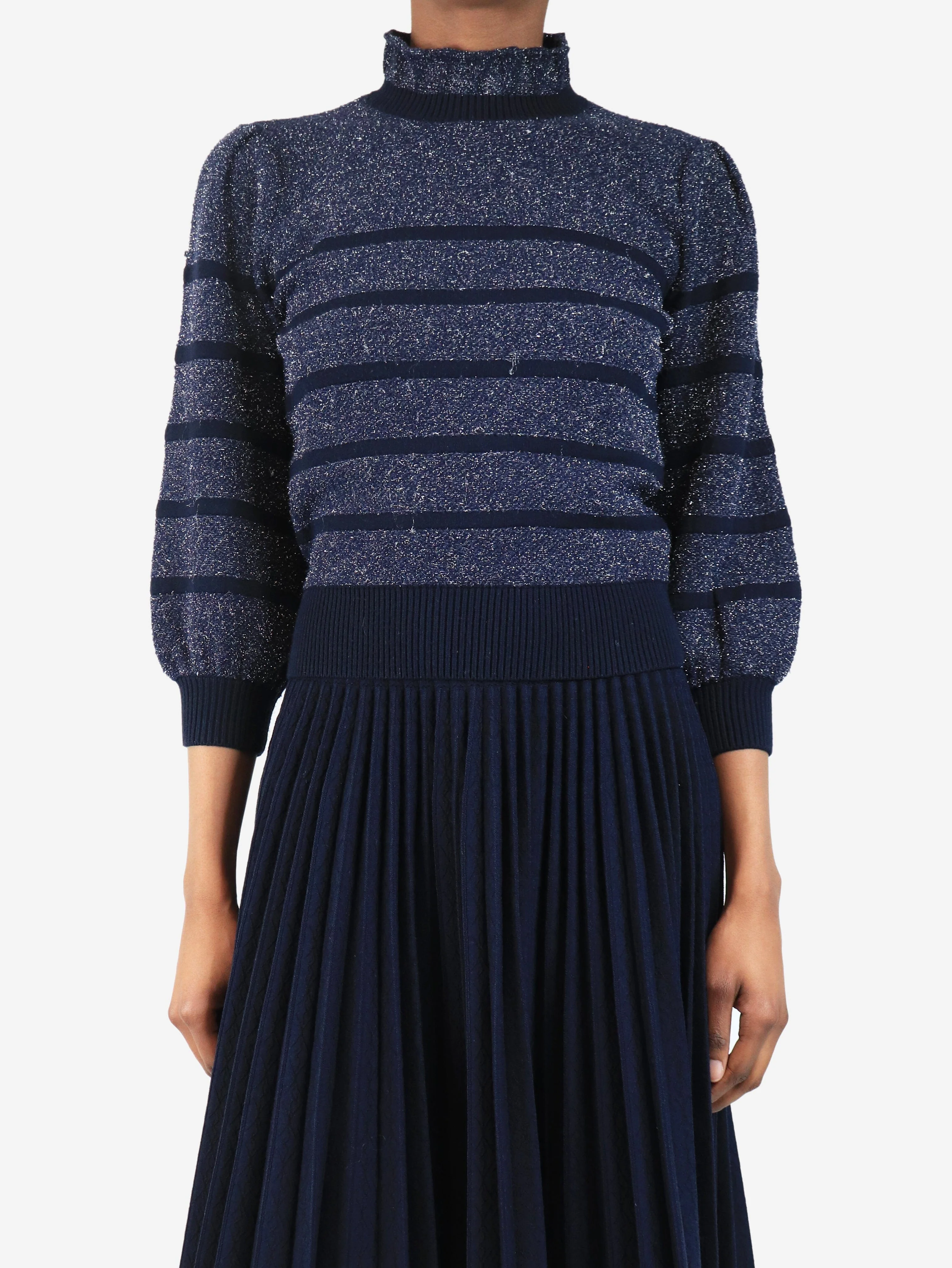 Navy lurex-striped sweater - size XS - Image 3