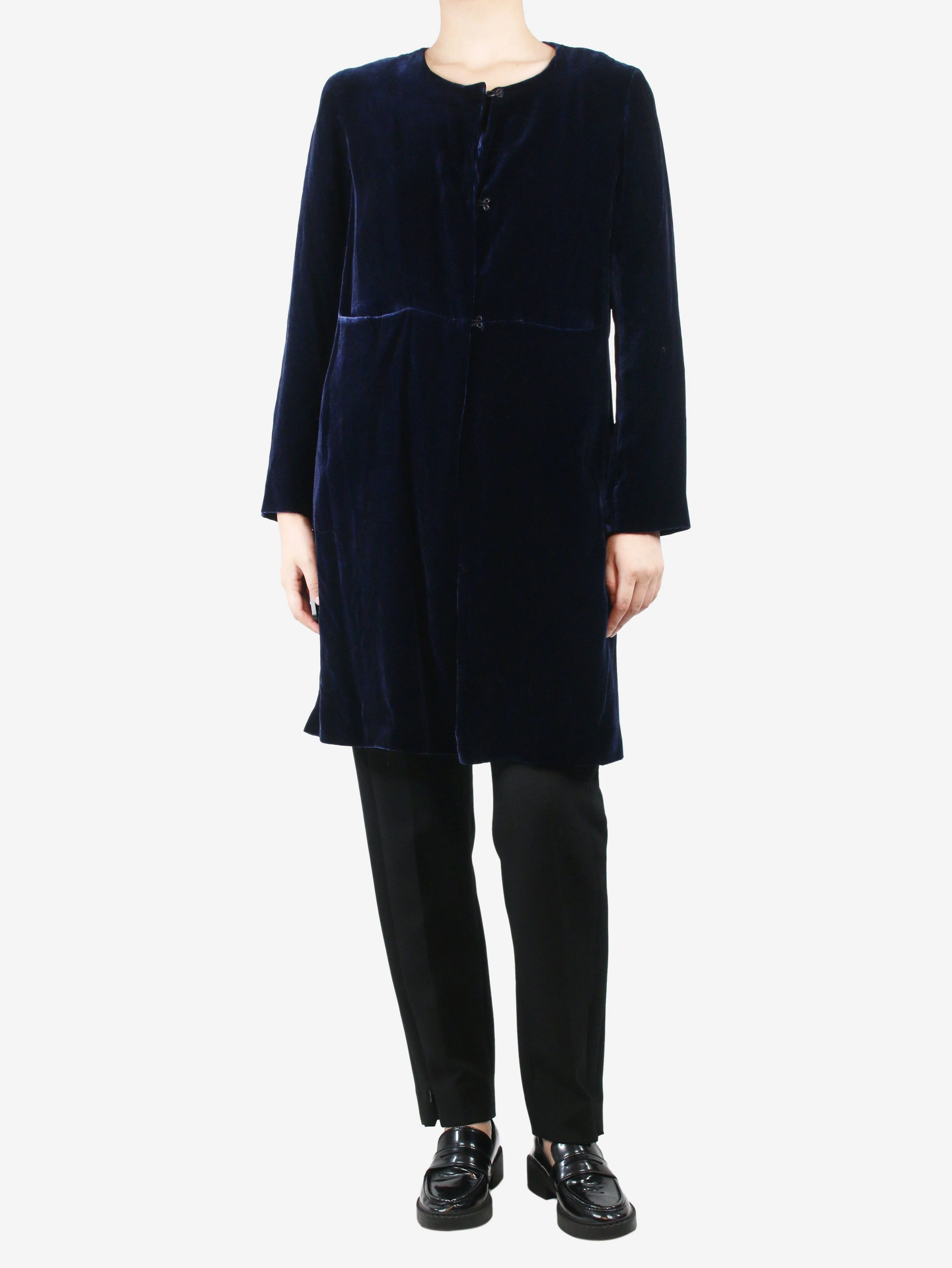 Blue velvet pocket silk coat - size UK 10