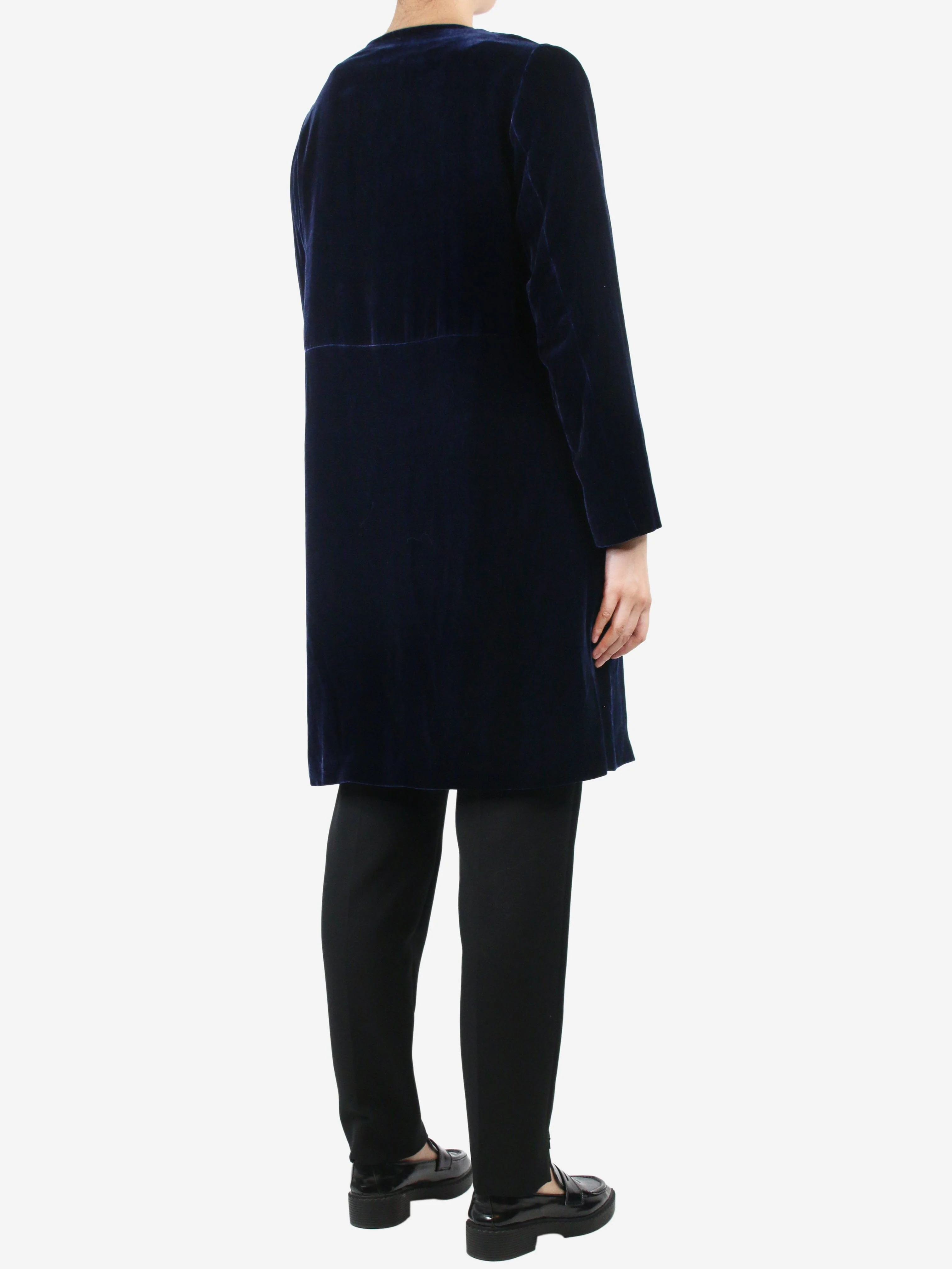 Blue velvet pocket silk coat - size UK 10 - Image 2