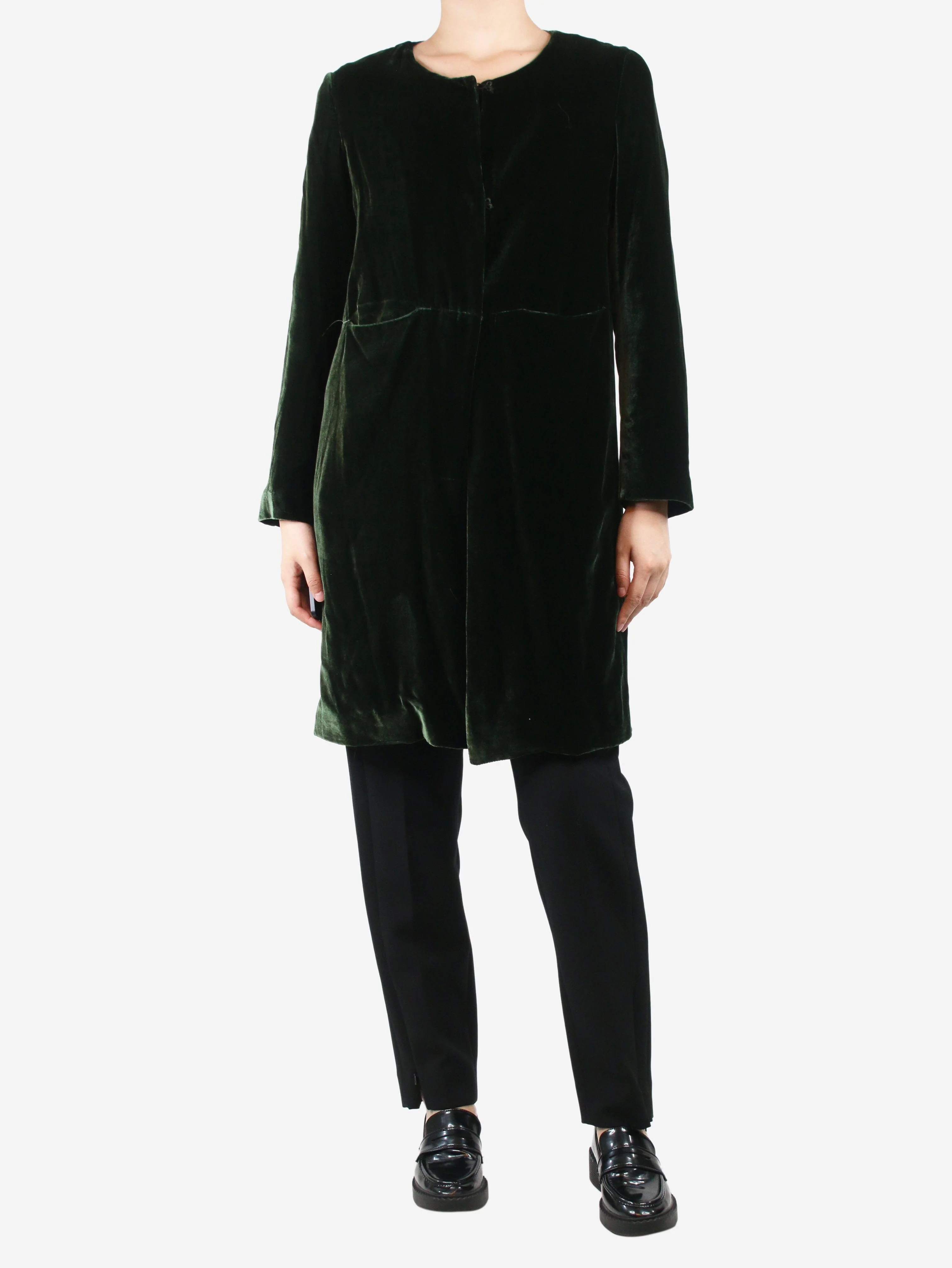 Green velvet pocket silk coat - size UK 10 - Image 3