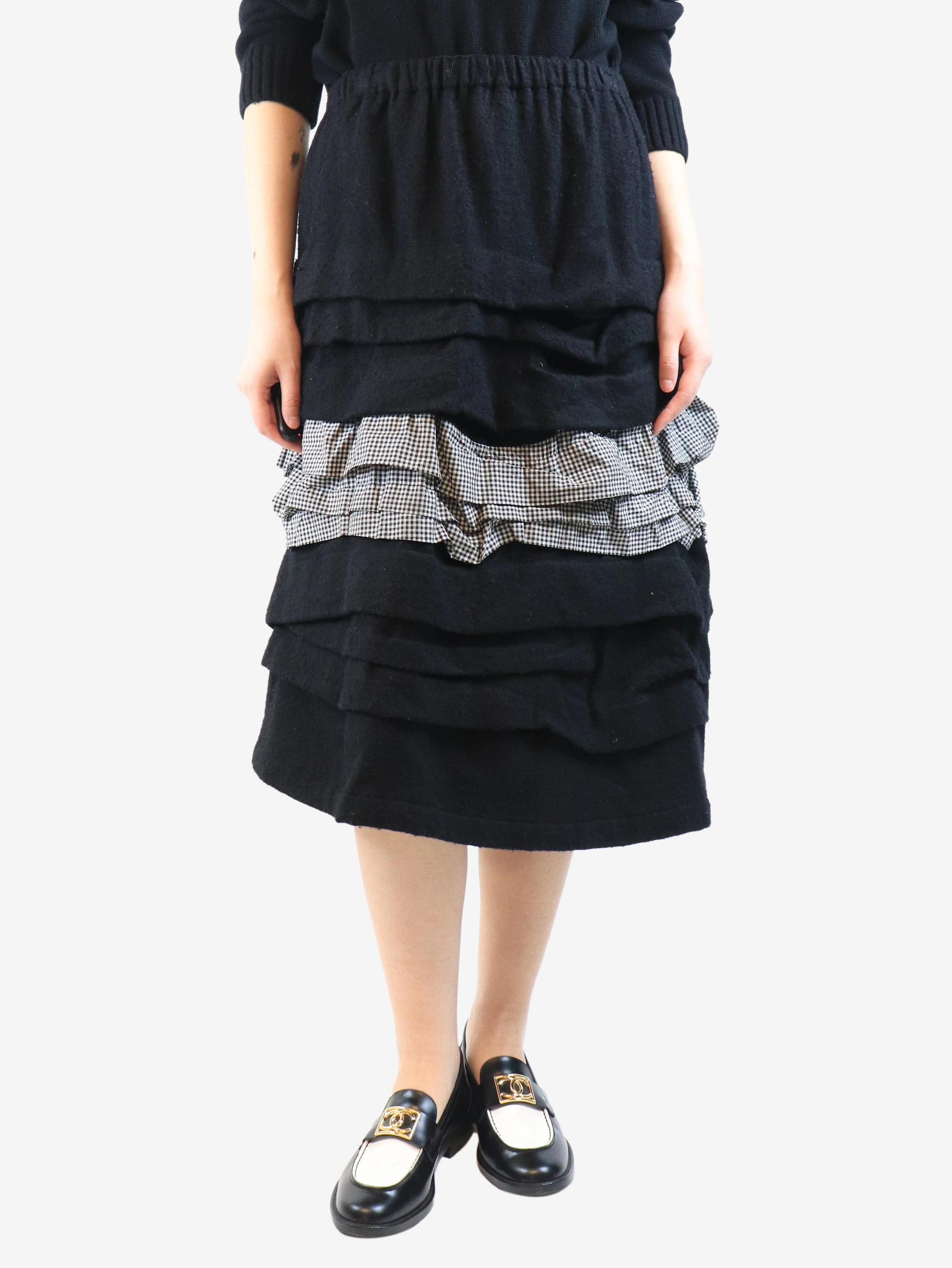 Black tiered gingham skirt - size S