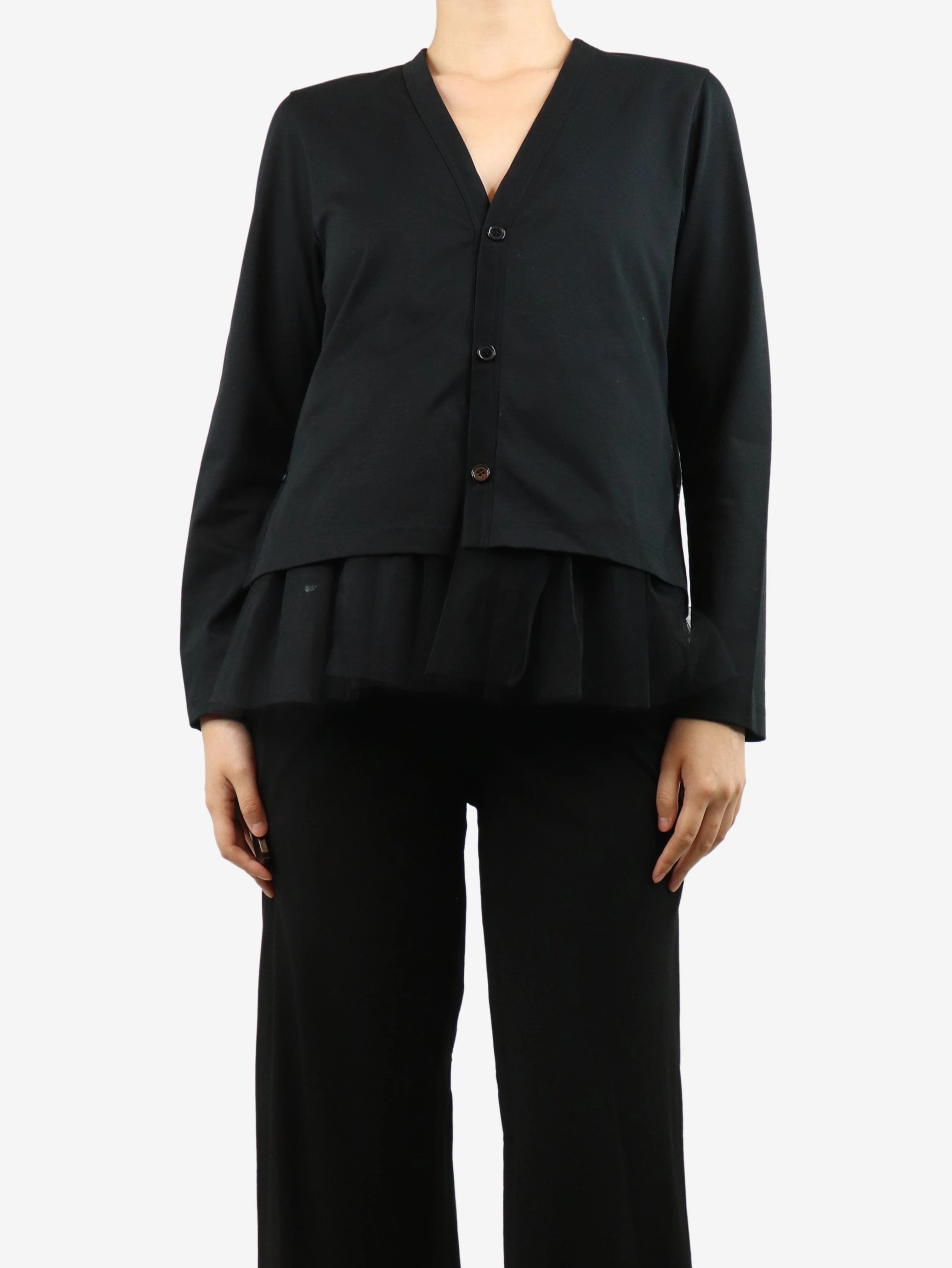 Black tulle-peplum top - size S