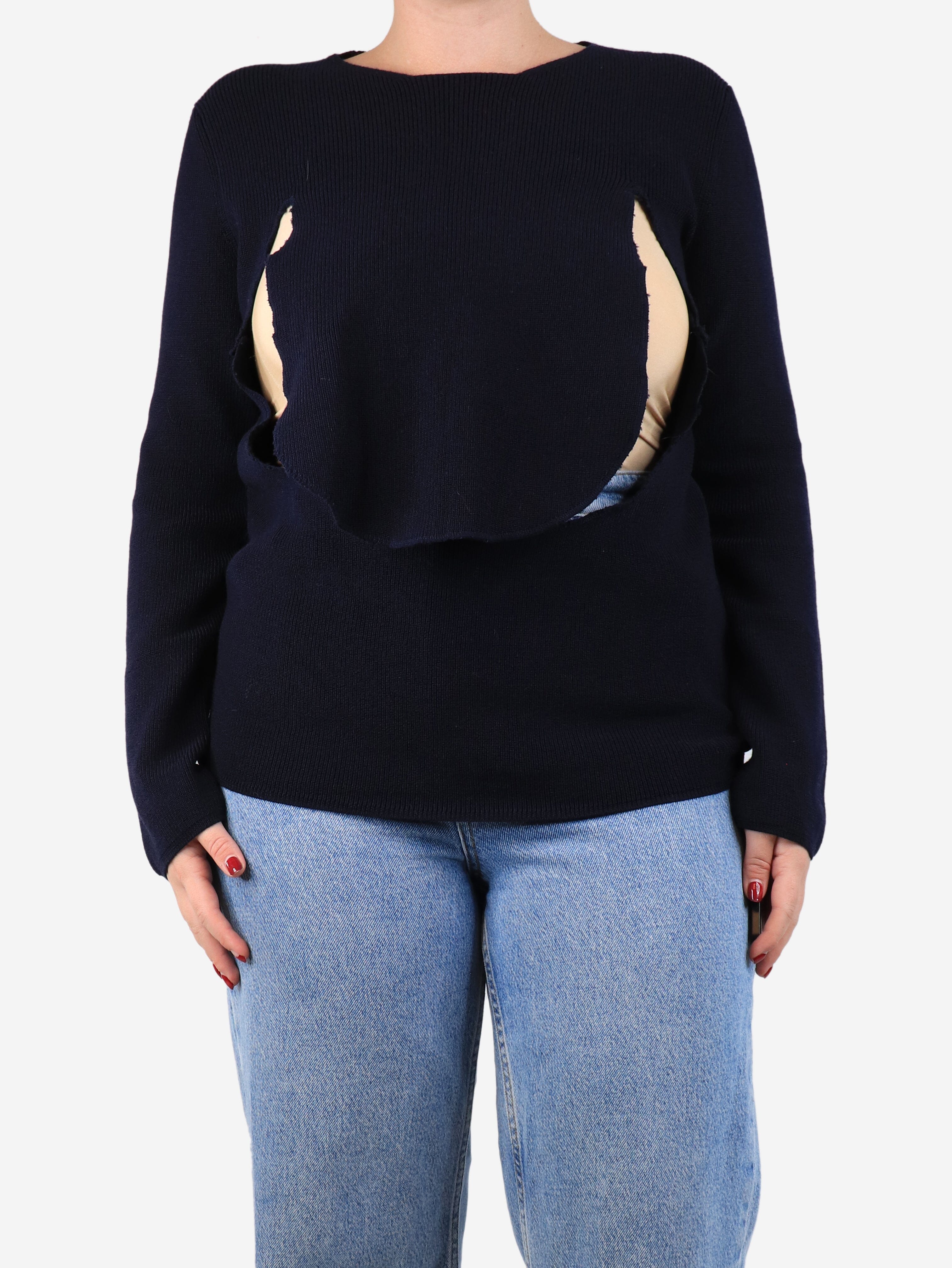 Navy blue ribbed flap jumper - size M