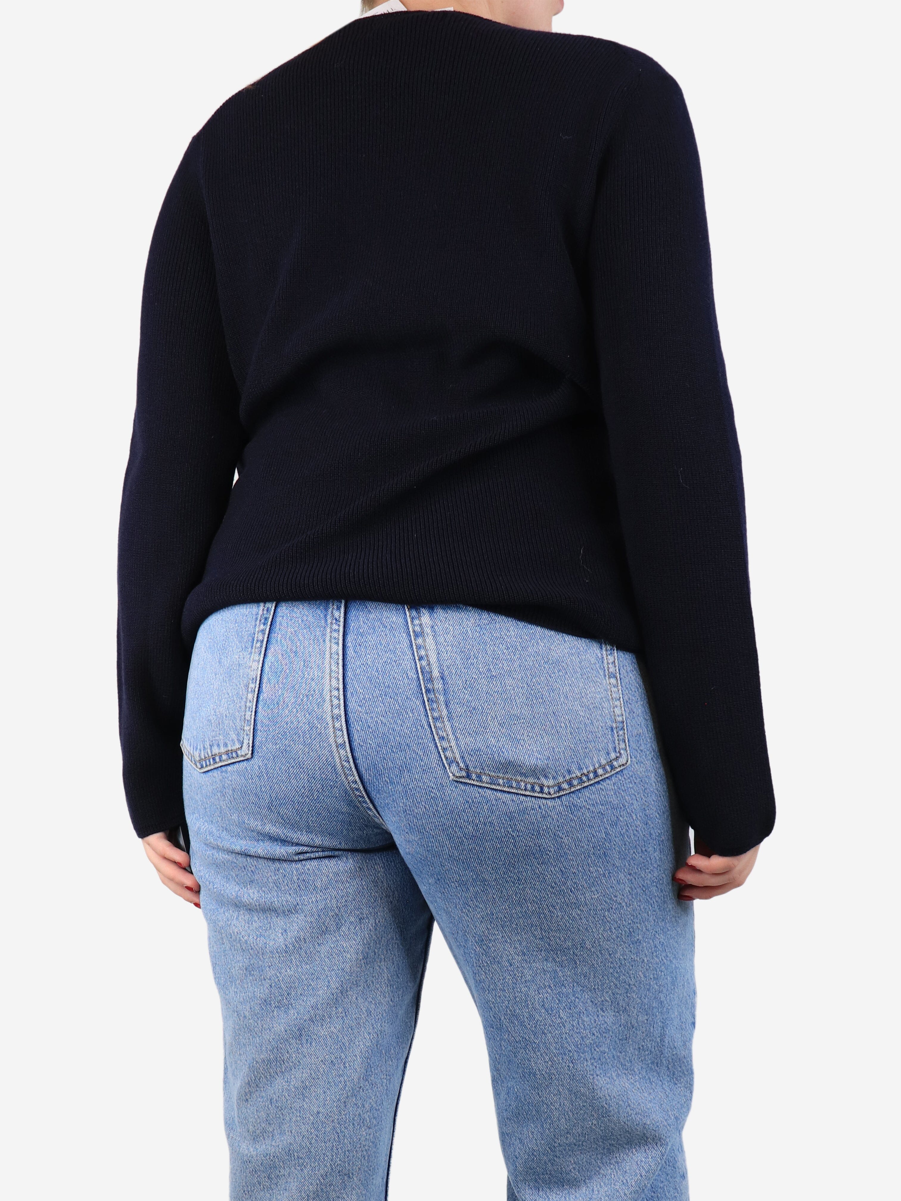 Navy blue ribbed flap jumper - size M - Image 2