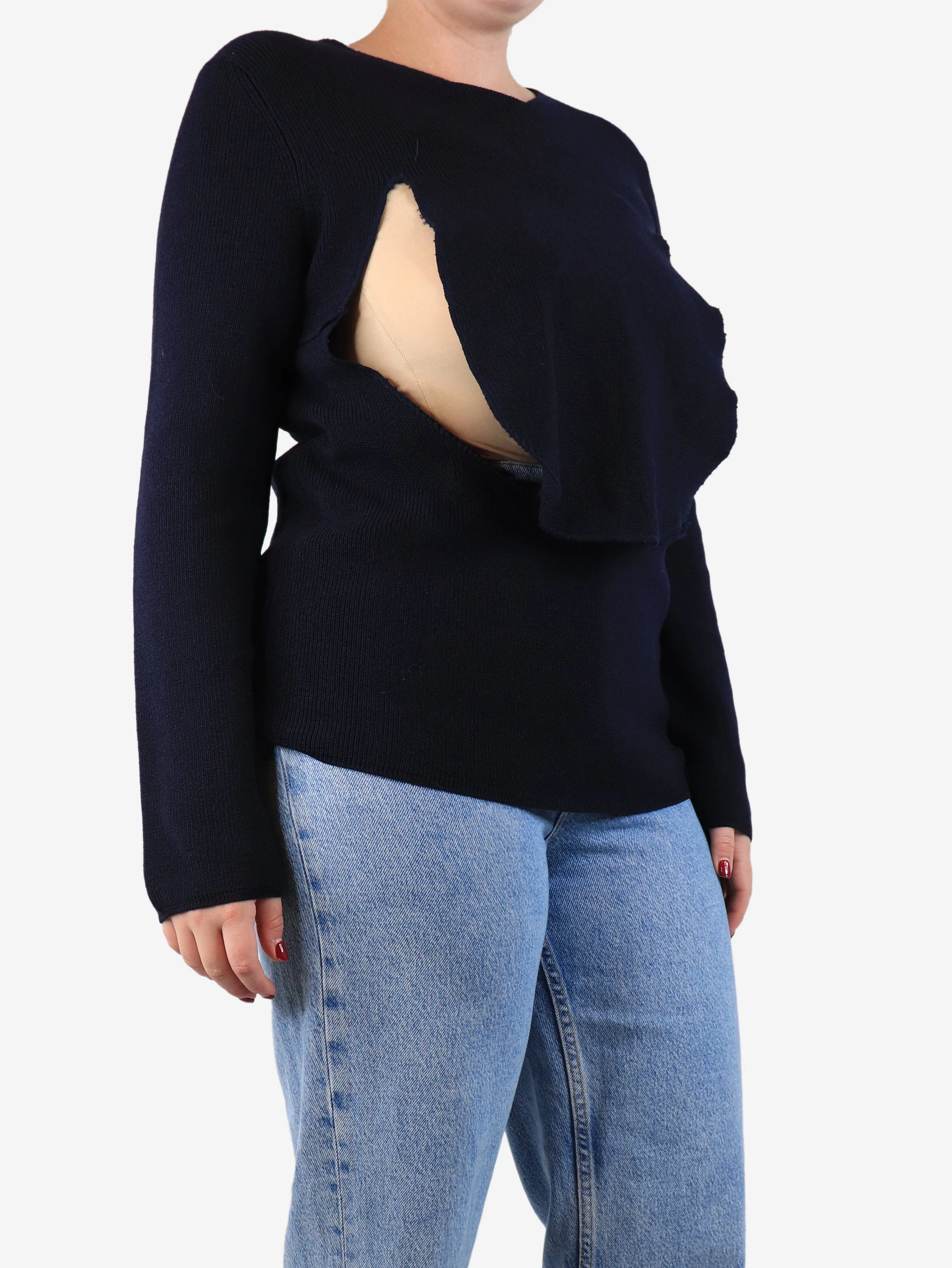 Navy blue ribbed flap jumper - size M - Image 3