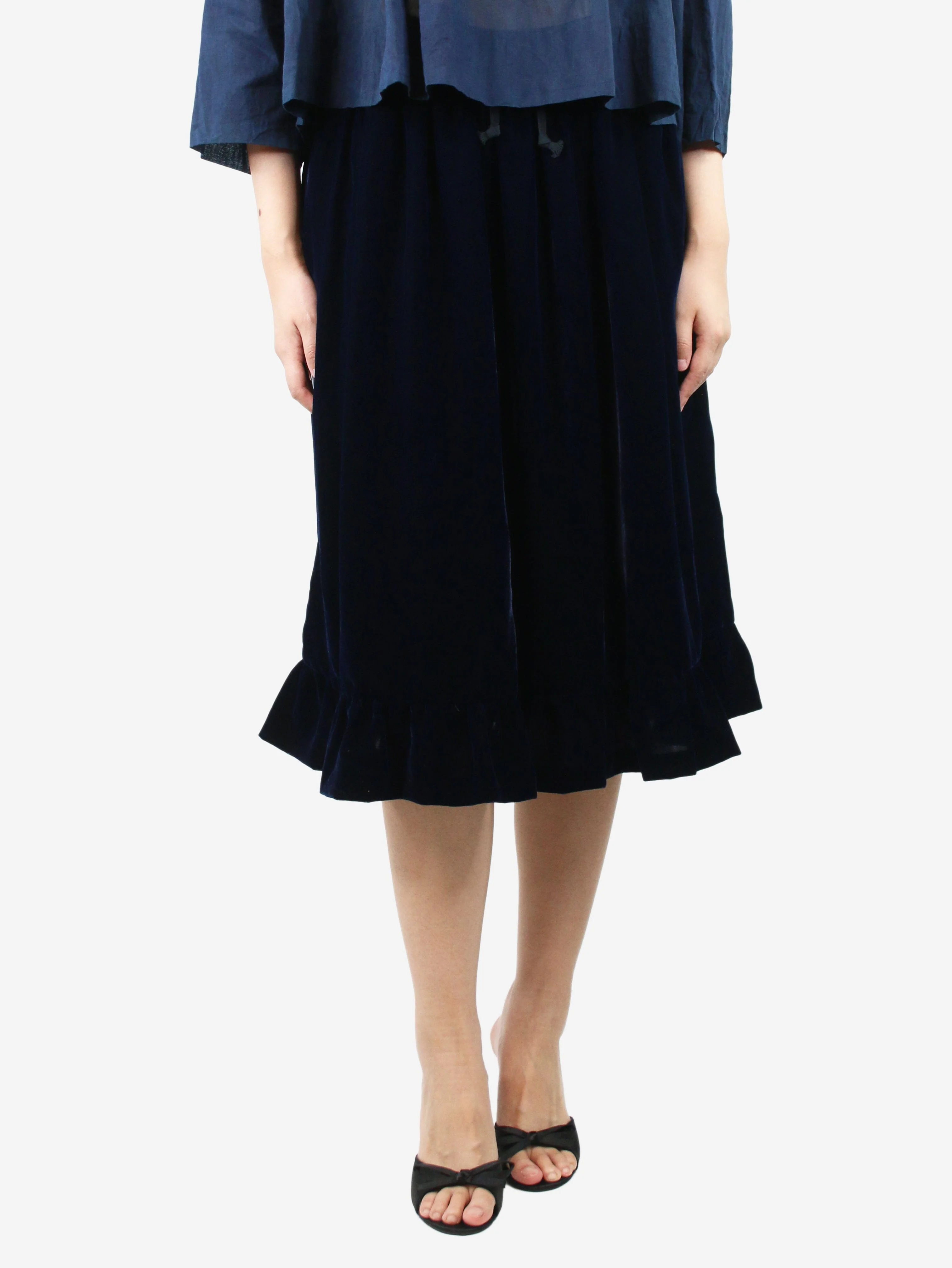 Dark blue velvet midi skirt - size S