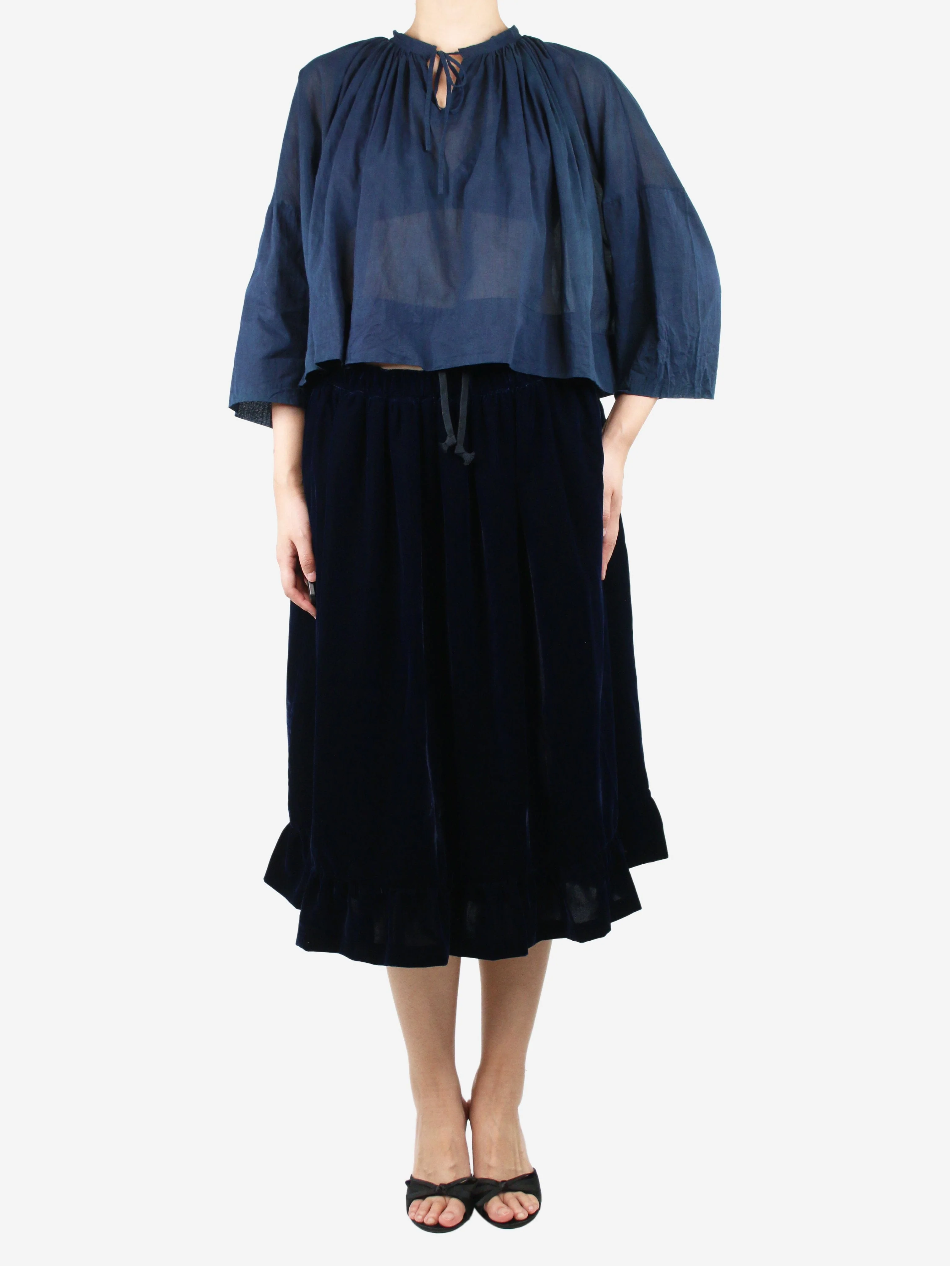 Dark blue velvet midi skirt - size S - Image 2
