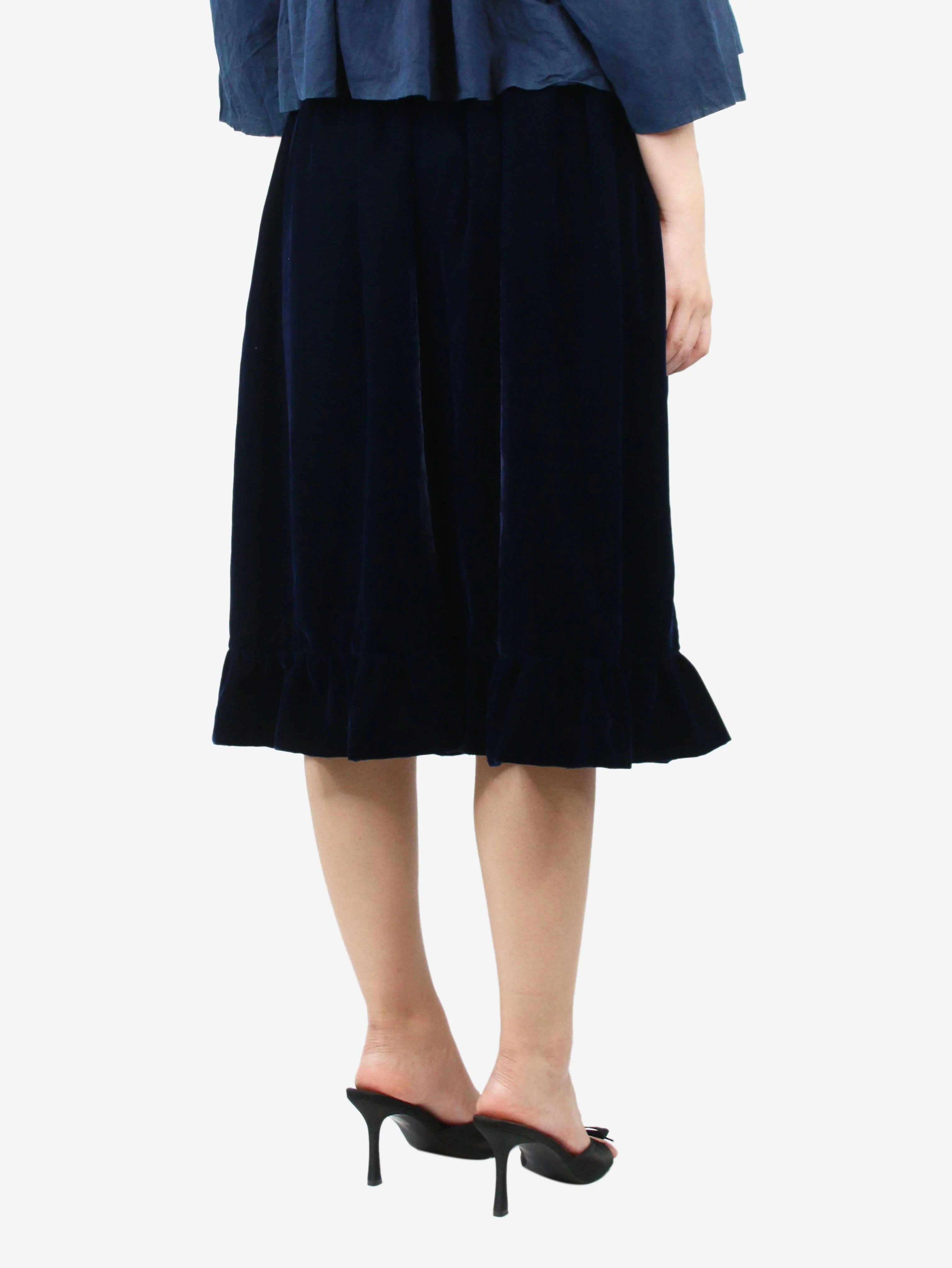 Dark blue velvet midi skirt - size S - Image 3