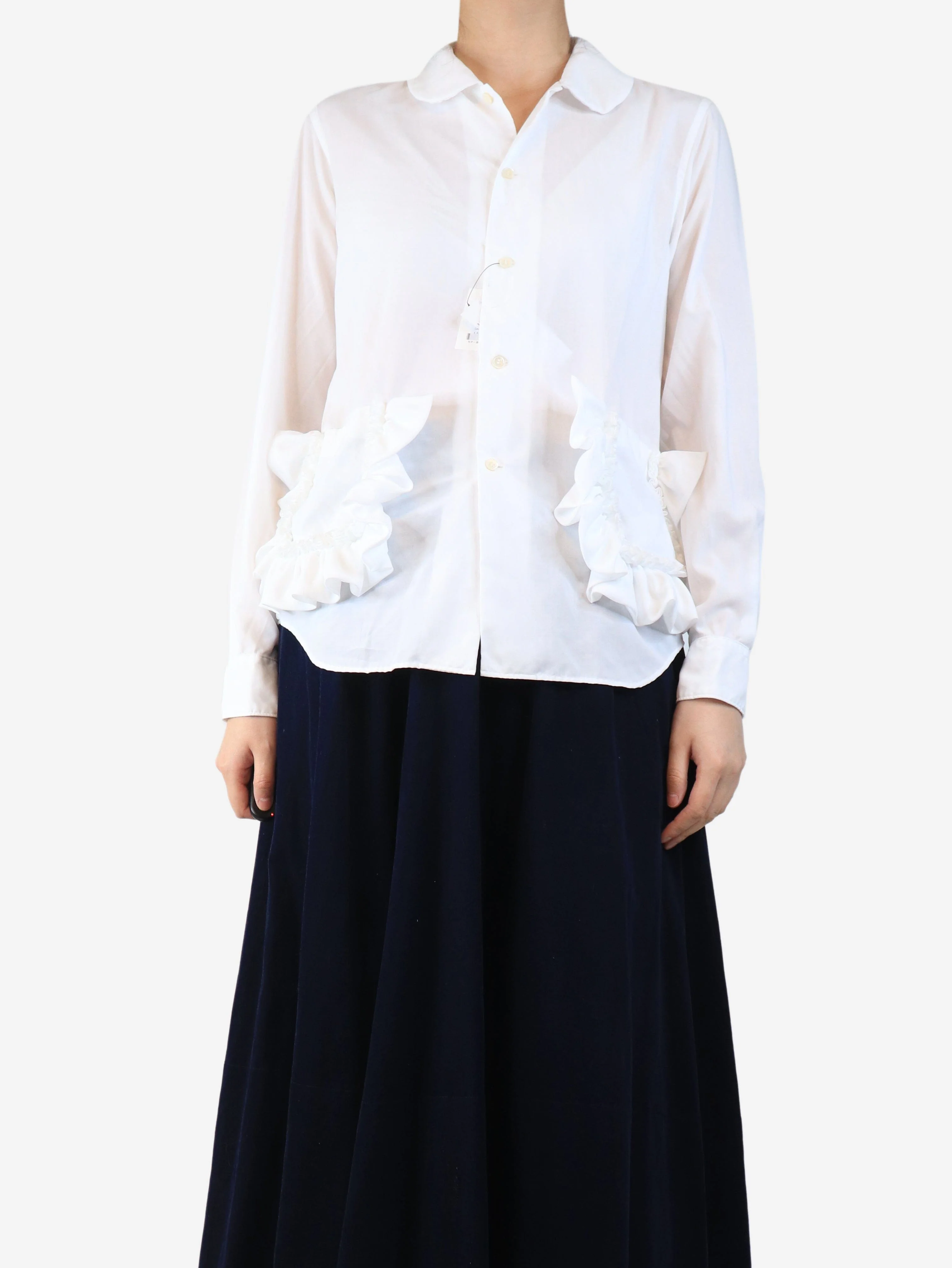 White frill pocket shirt - size M