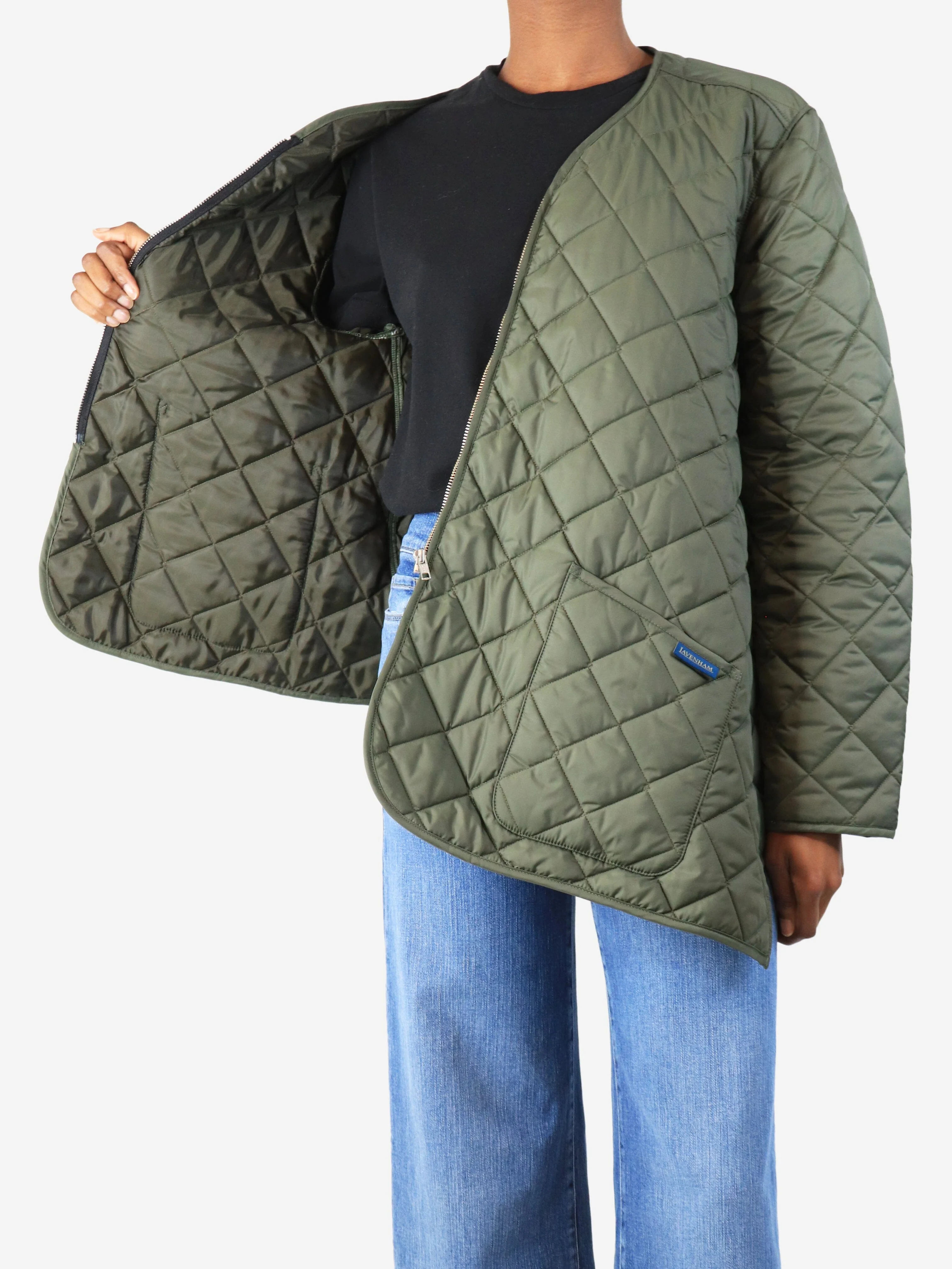 Green Lavenham bias quilted jacket - size XS - Image 4