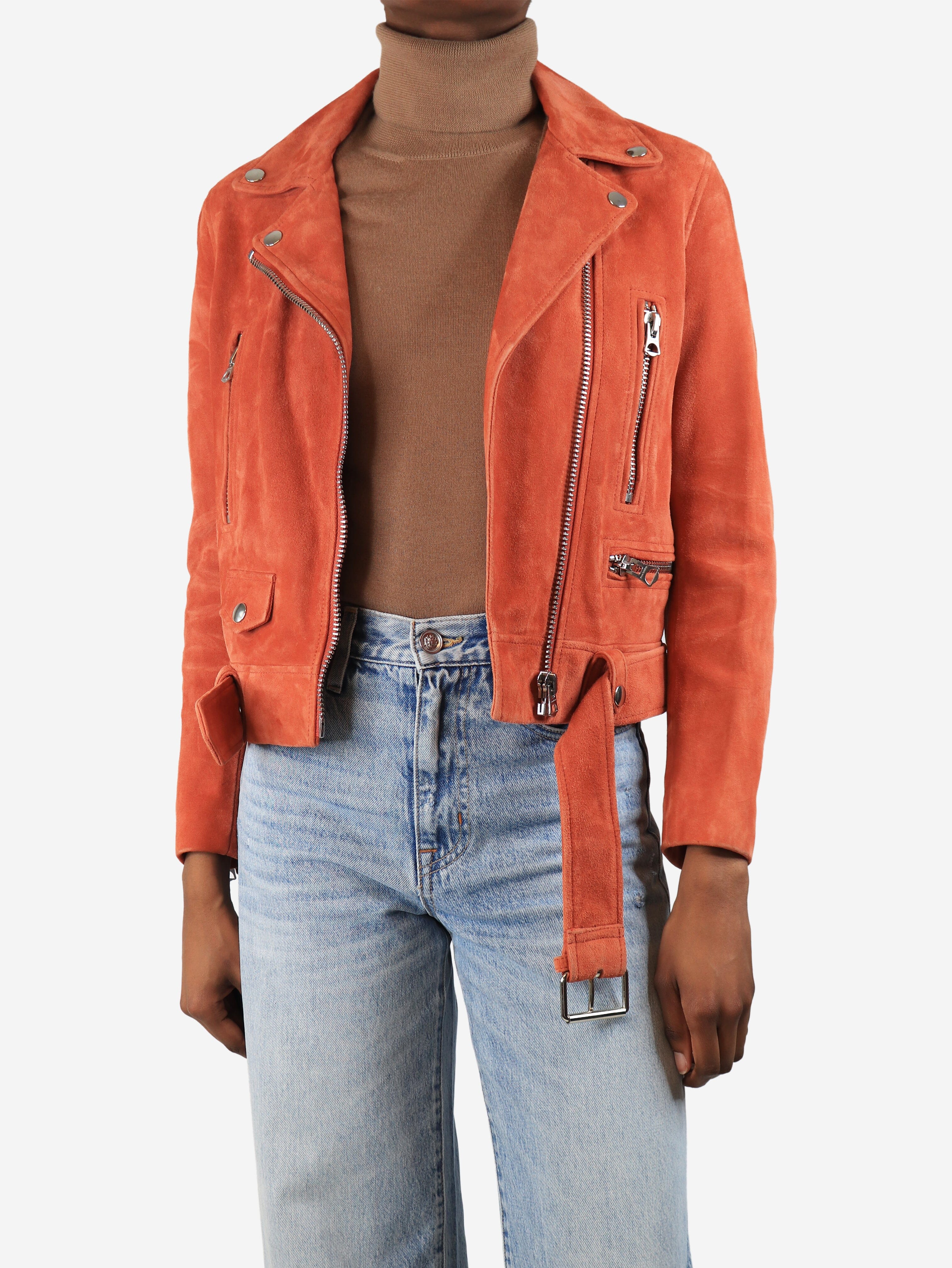 Coral belted suede biker jacket - size XS - Image 3