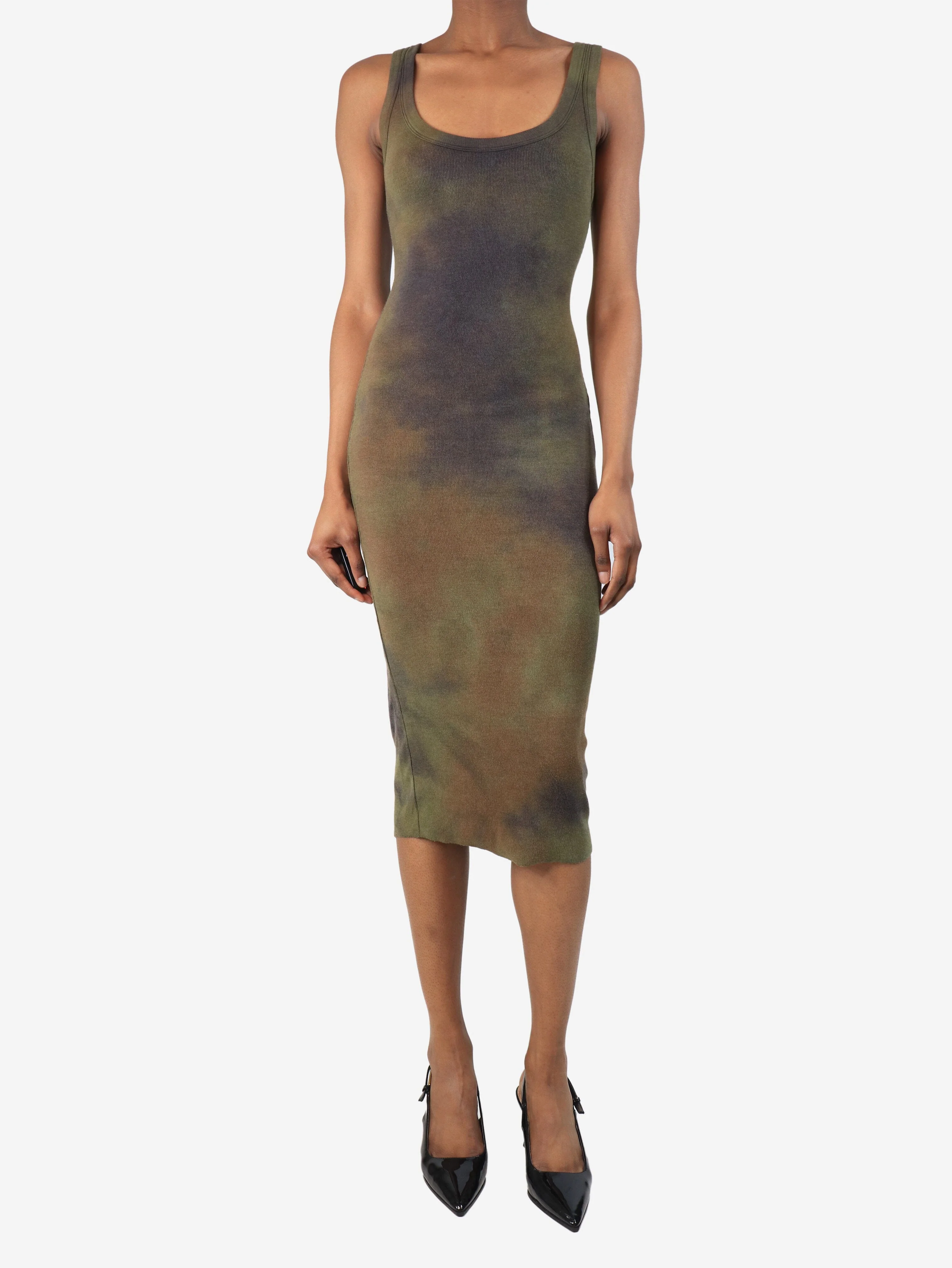 Khaki cotton-blend midi tank dress - size XS