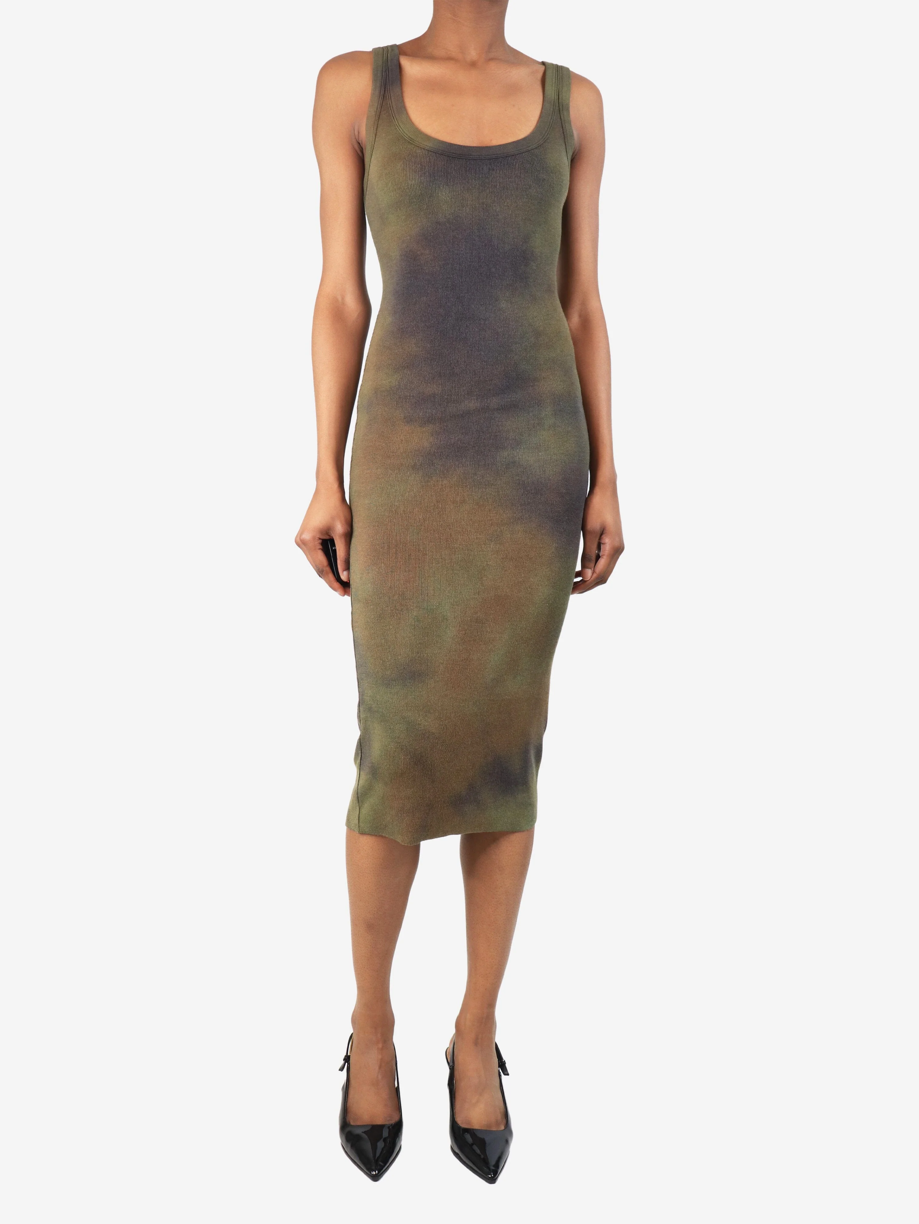 Khaki cotton-blend midi tank dress - size XS - Image 3