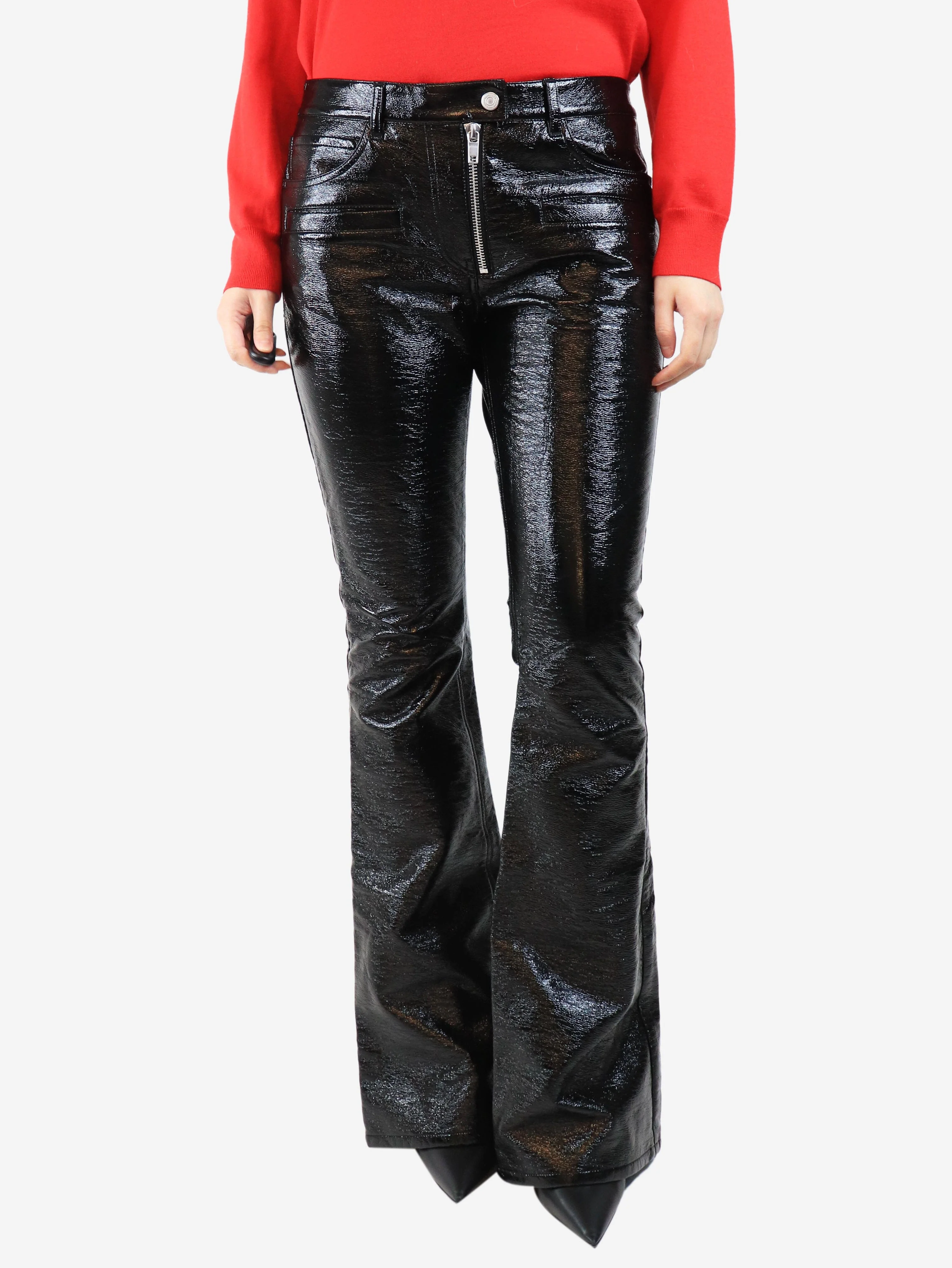Black faux leather trousers - size UK 12