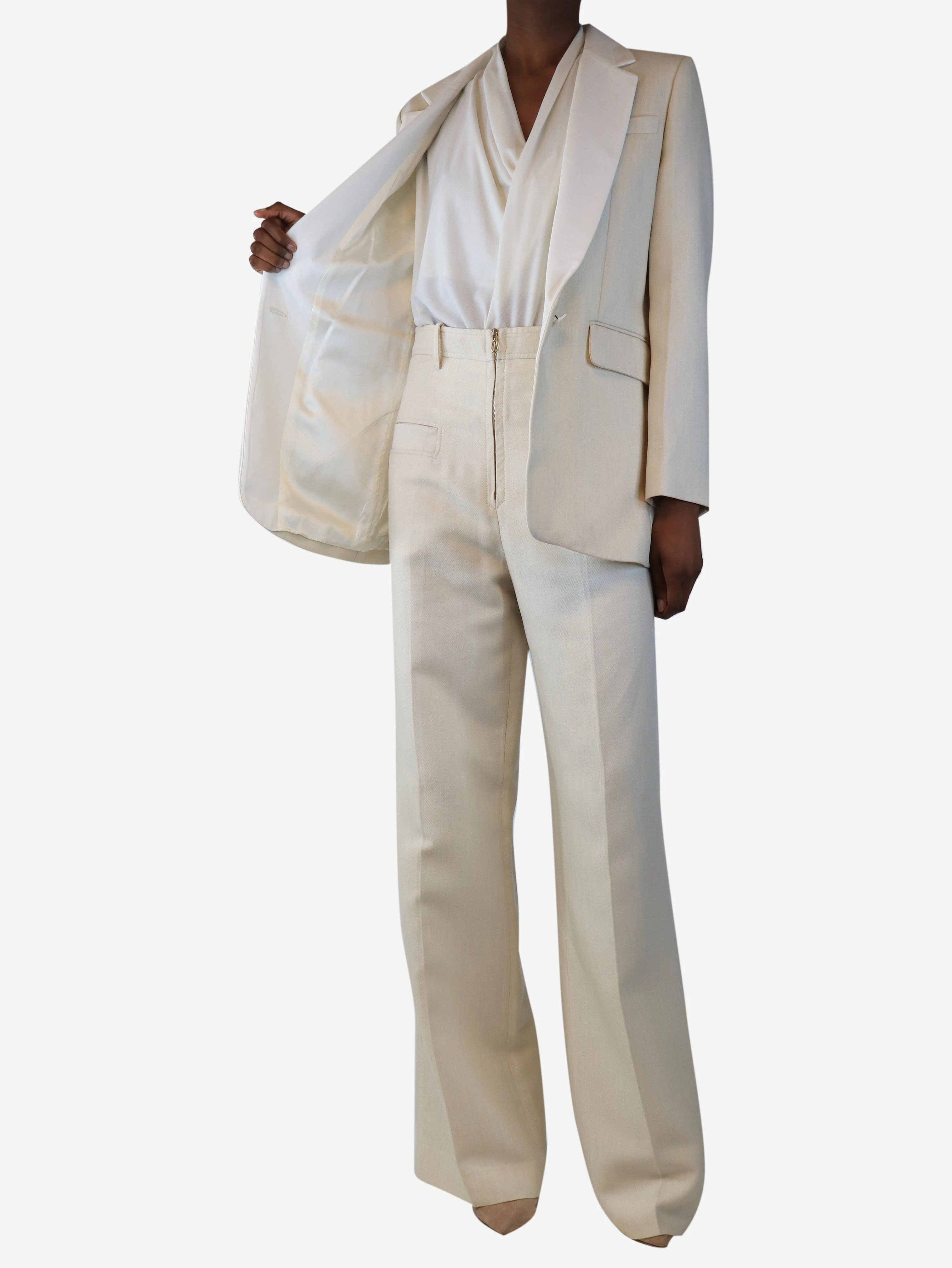 Cream blazer and trousers set - size UK 8 - Image 4