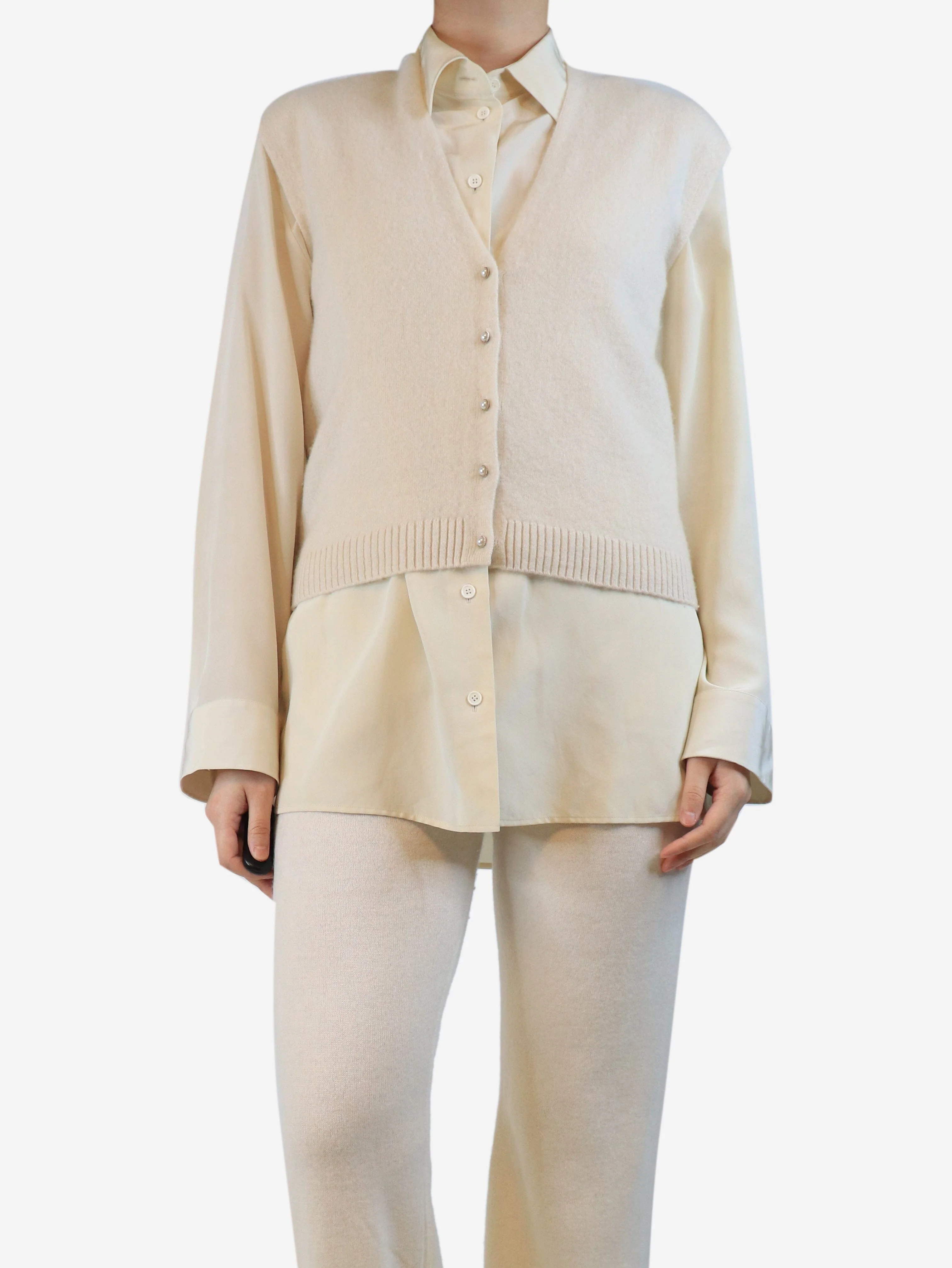 Cream cashmere button-down knit vest - size S - Image 3