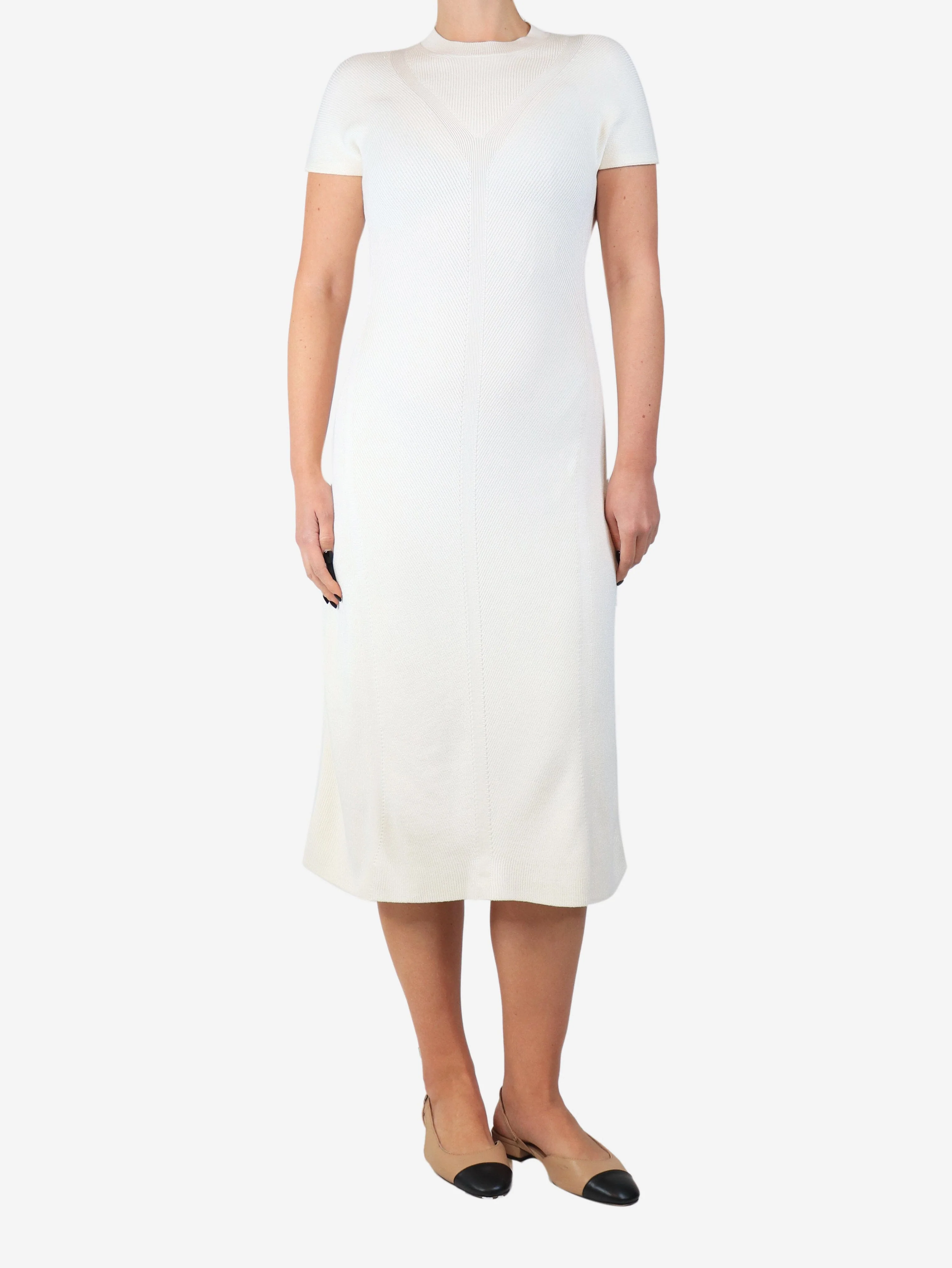 Cream short sleeve knit midi dress - size M