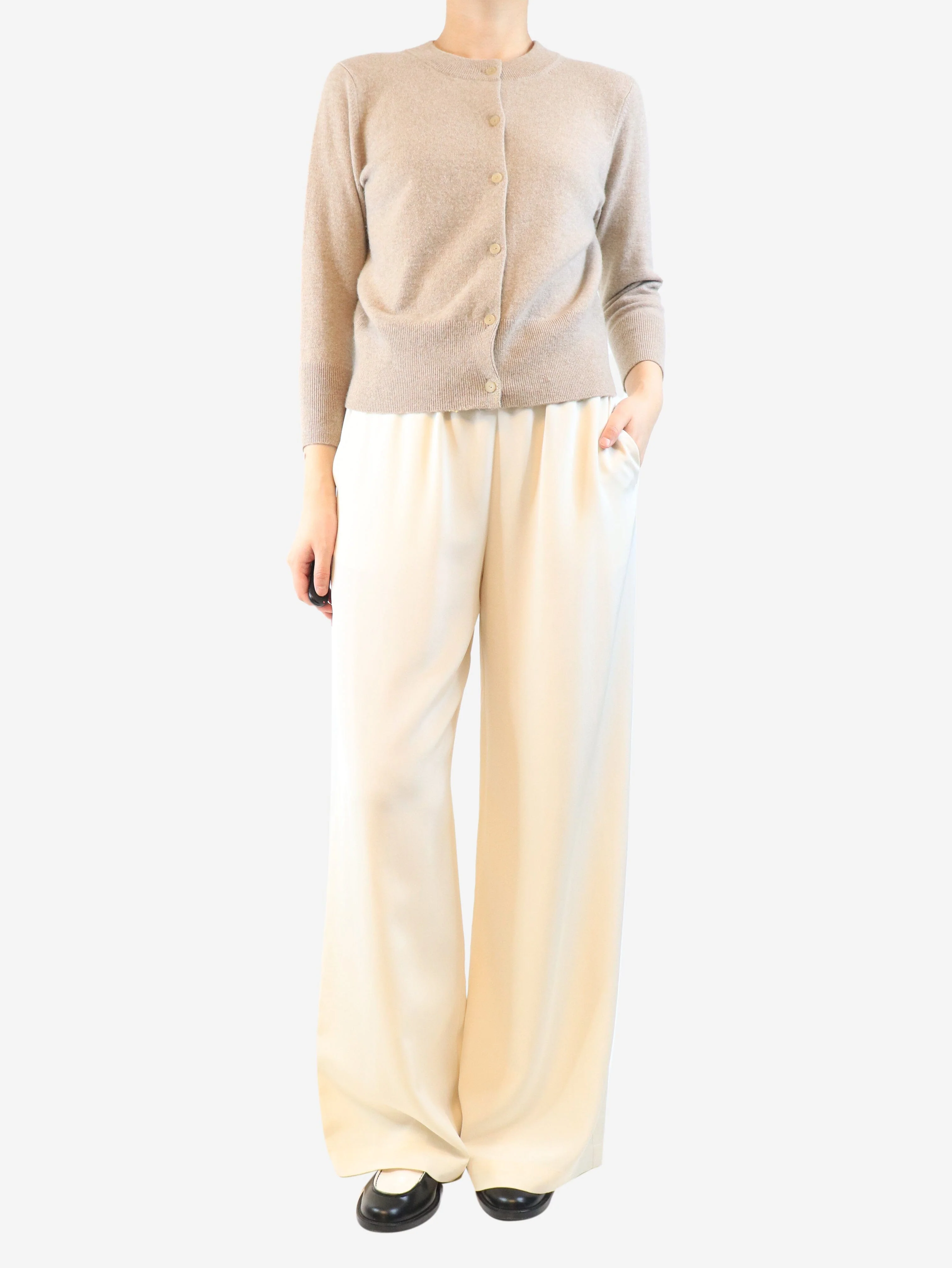 Cream silk trousers - size UK 10 - Image 2