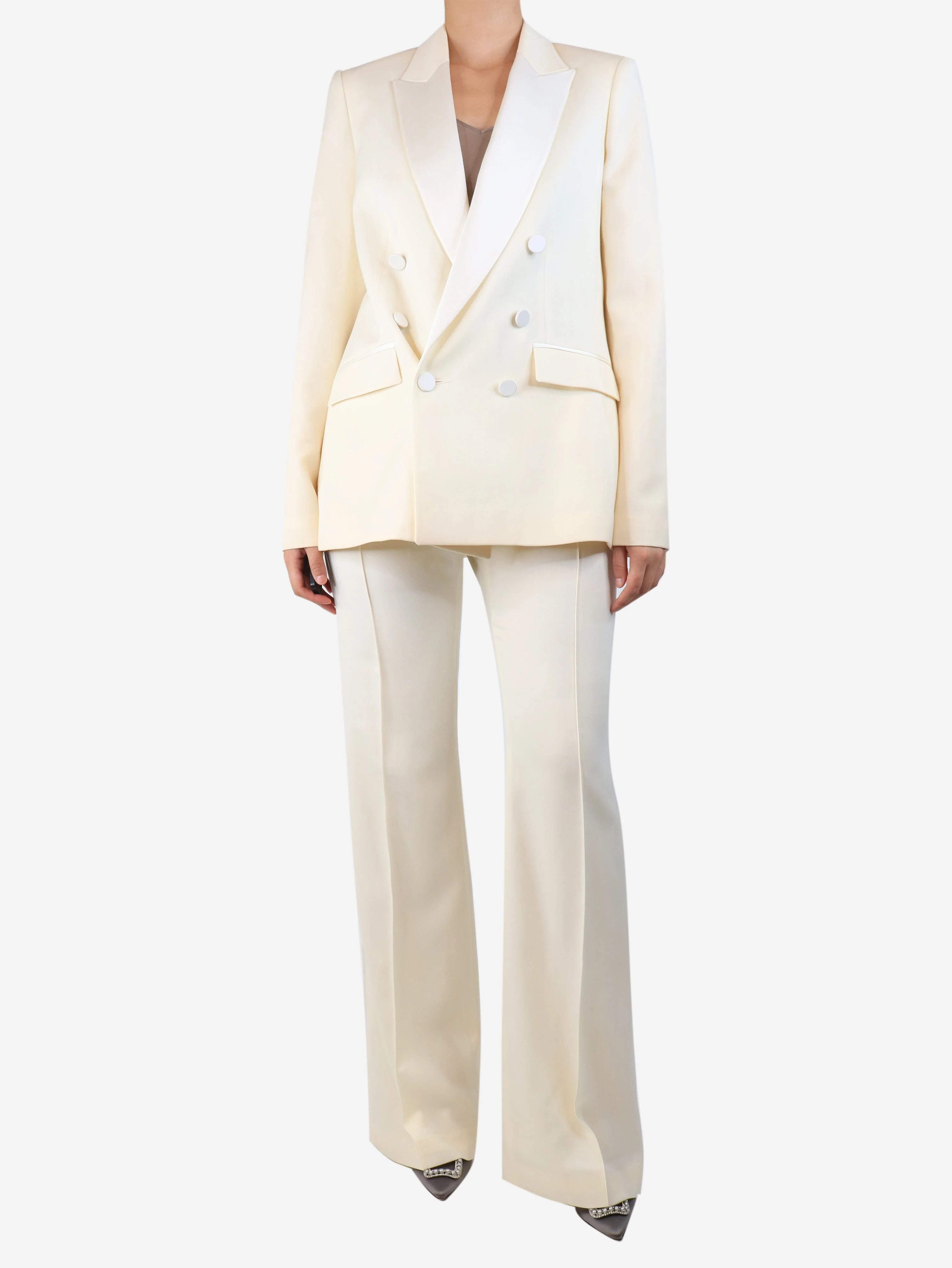 Cream wool two-piece suit set - size UK 10