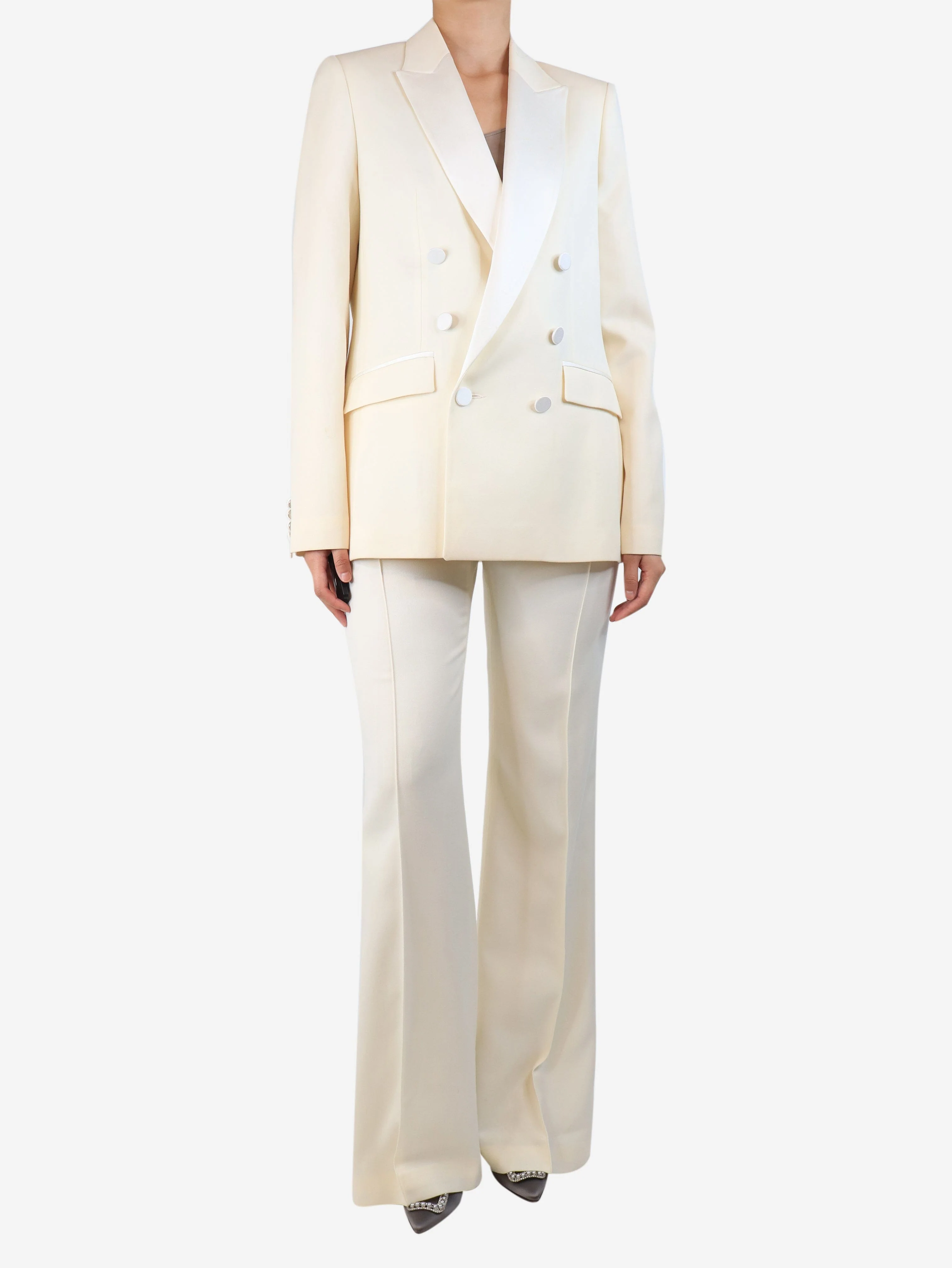 Cream wool two-piece suit set - size UK 10 - Image 3