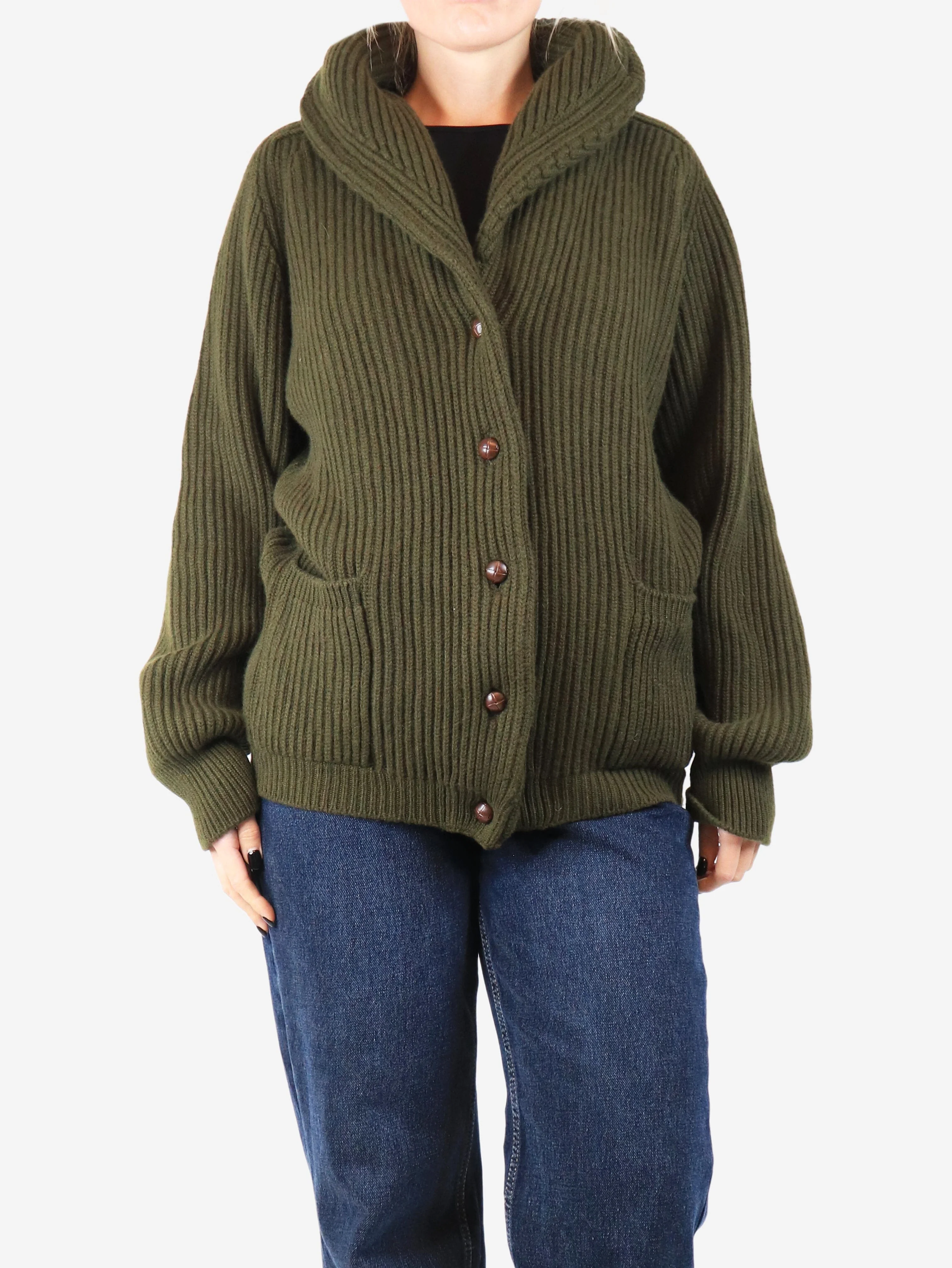 Green ribbed shawl cardigan - size XXL