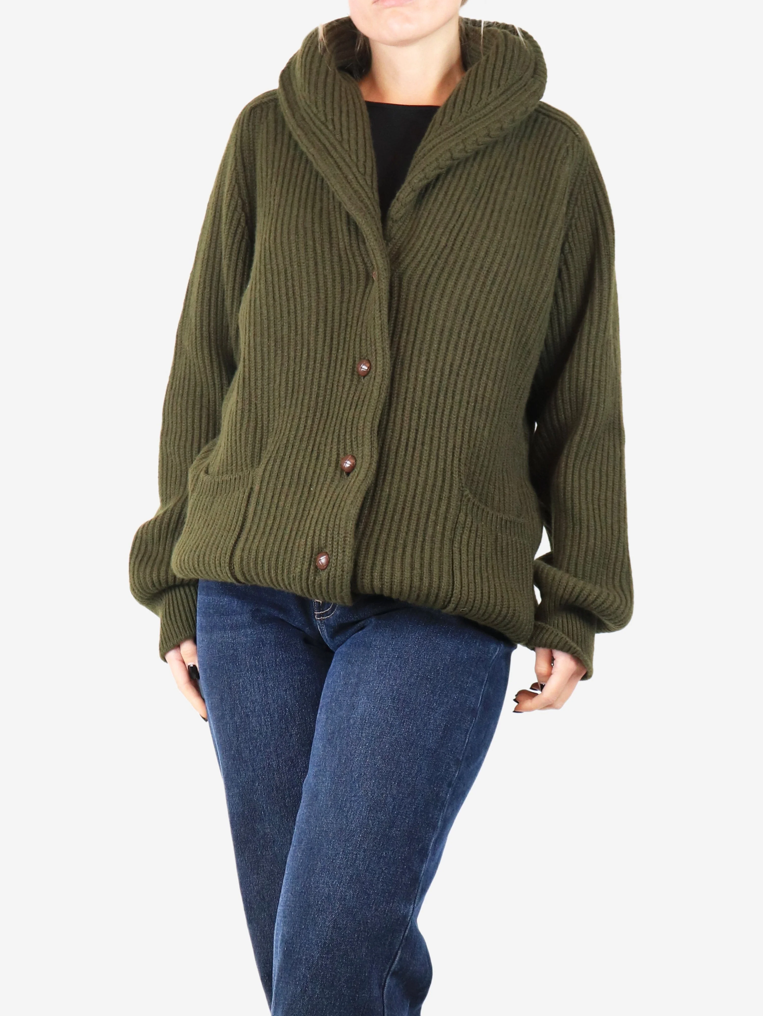 Green ribbed shawl cardigan - size XXL - Image 3