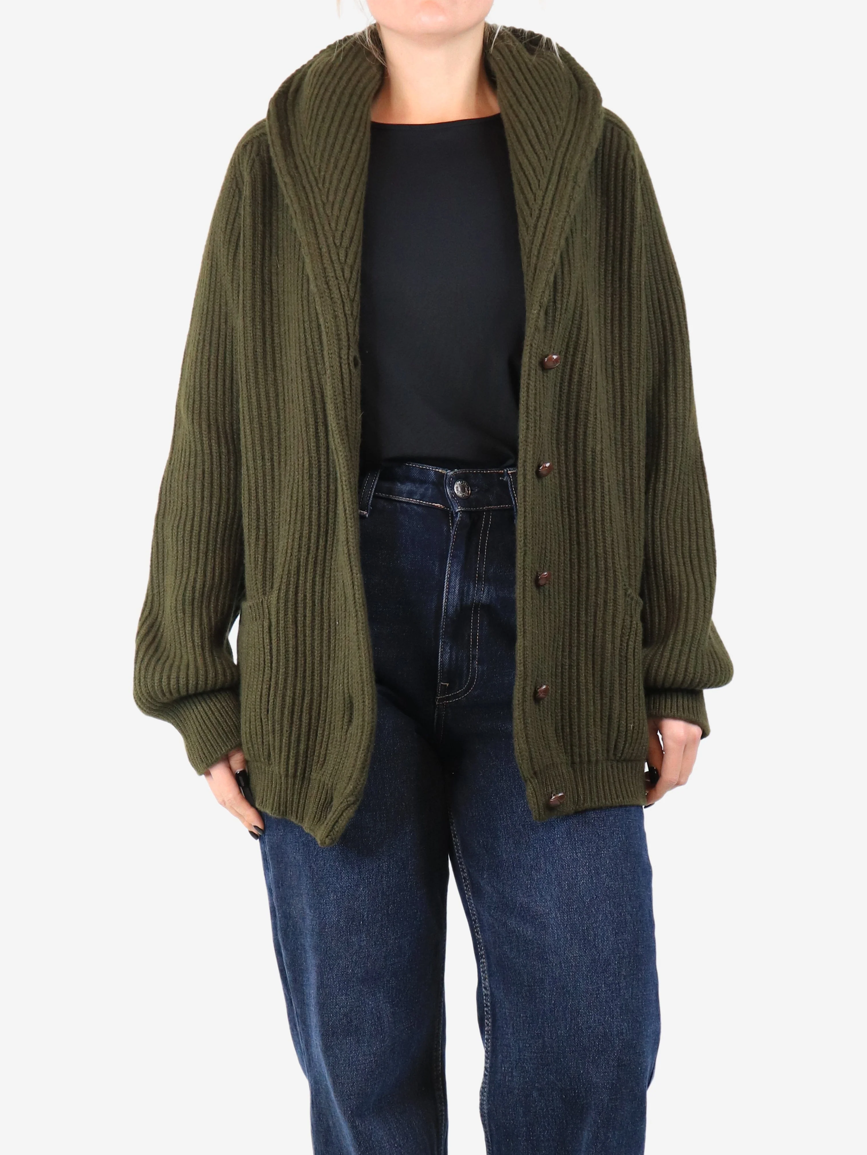 Green ribbed shawl cardigan - size XXL - Image 4